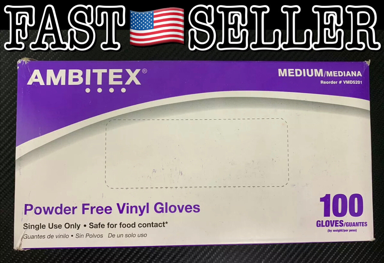 Ambitex Powder-Free, Latex-Free Vinyl Disposable Gloves, Medium – Box Of 100!