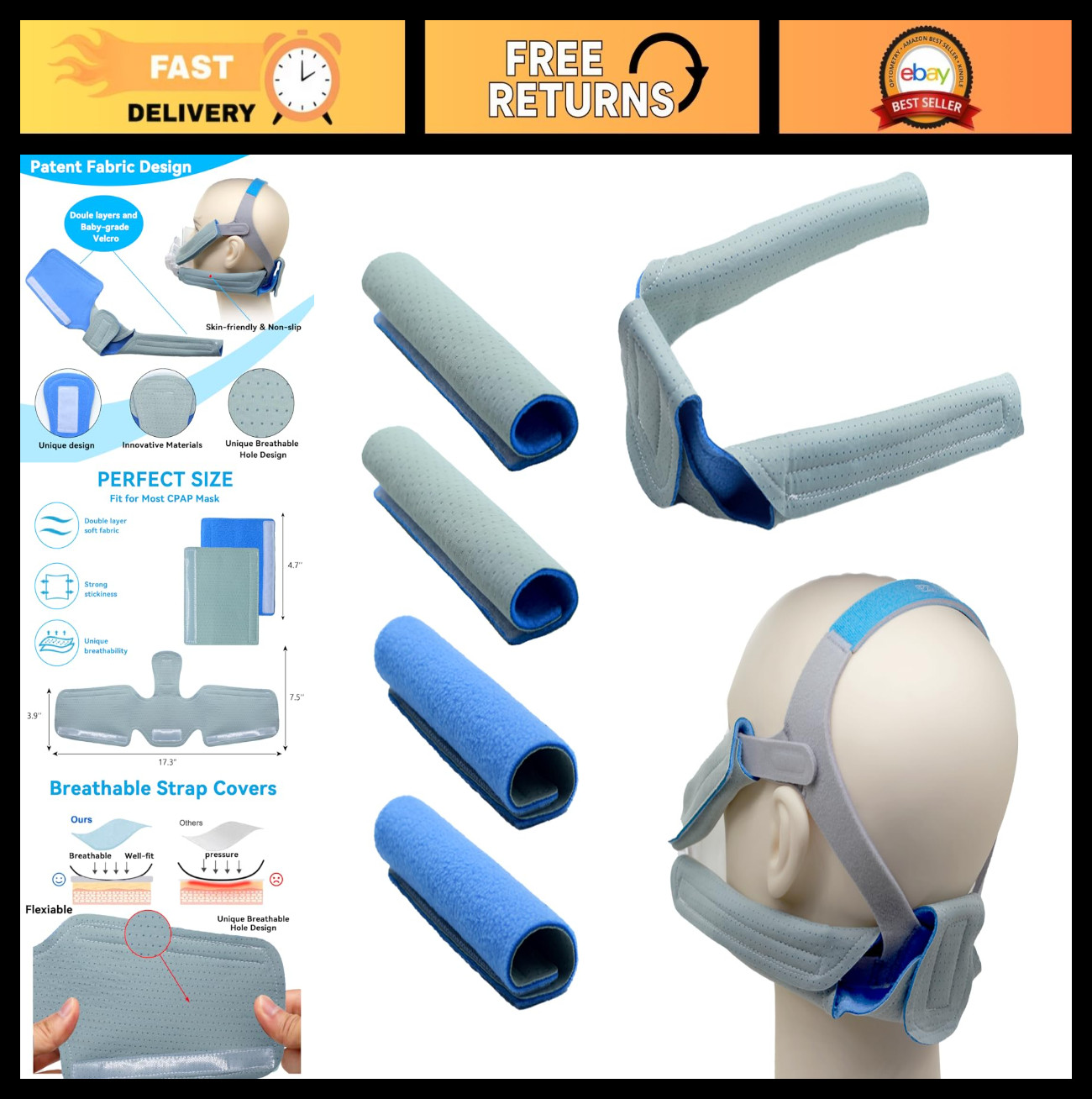 Cooling Neck Strap Pads – 5 Pack Soft Fleece Comfort Covers for Full Face Masks
