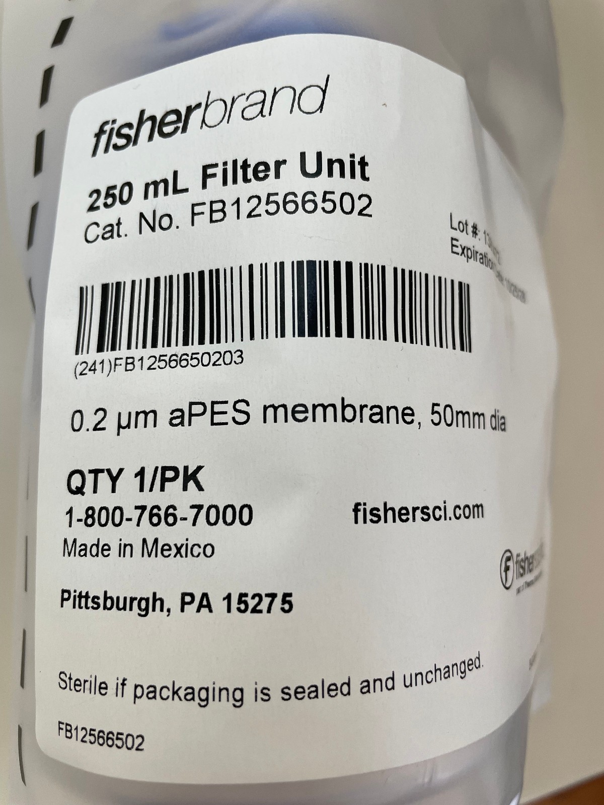 VACUUM FILTERS – Fisherbrand FB12566502 PES 0.20μm 250mL EXP 2028 !!! – LOT of 5
