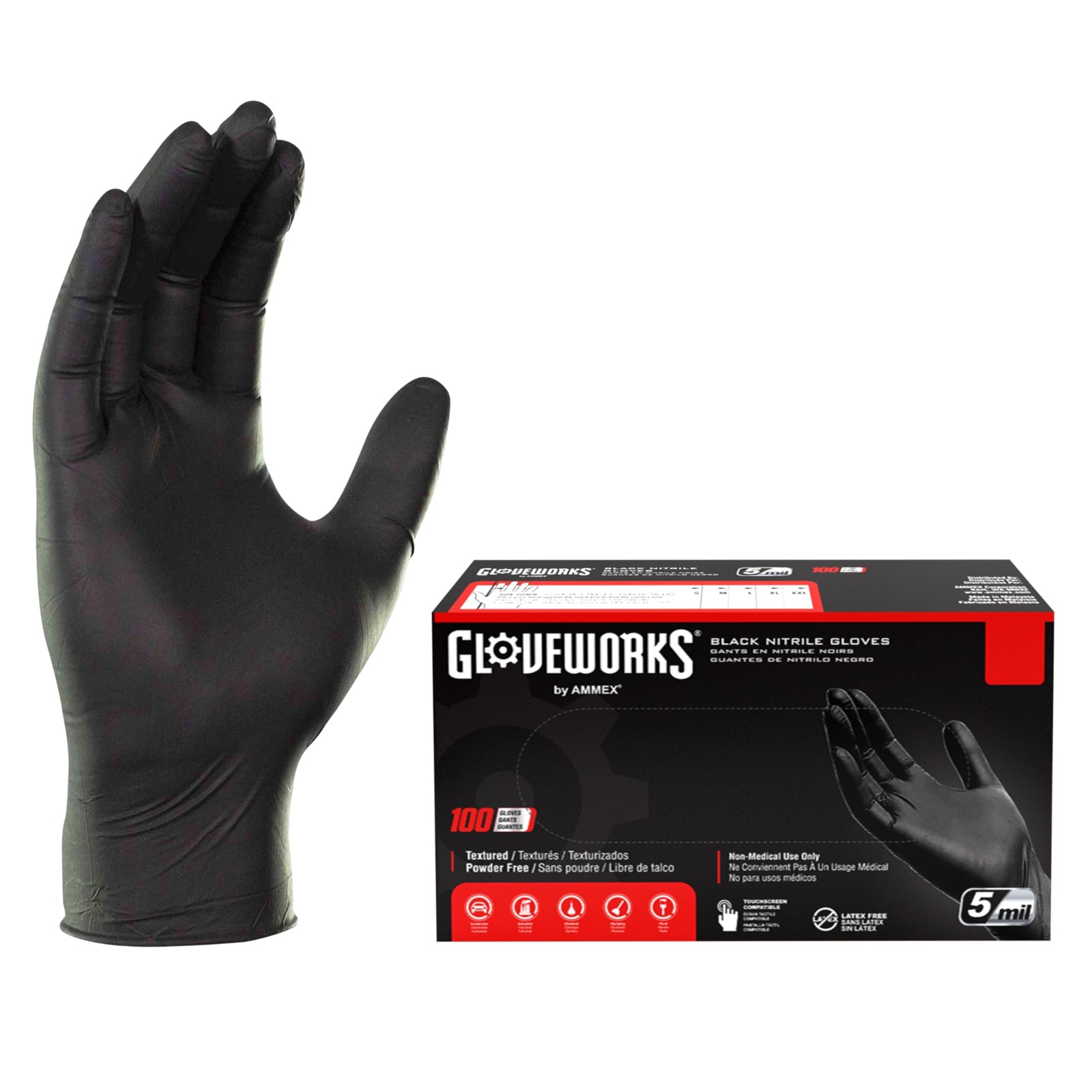 GLOVEWORKS Black Nitrile Disposable Gloves 5 Mil Medium 100 Count