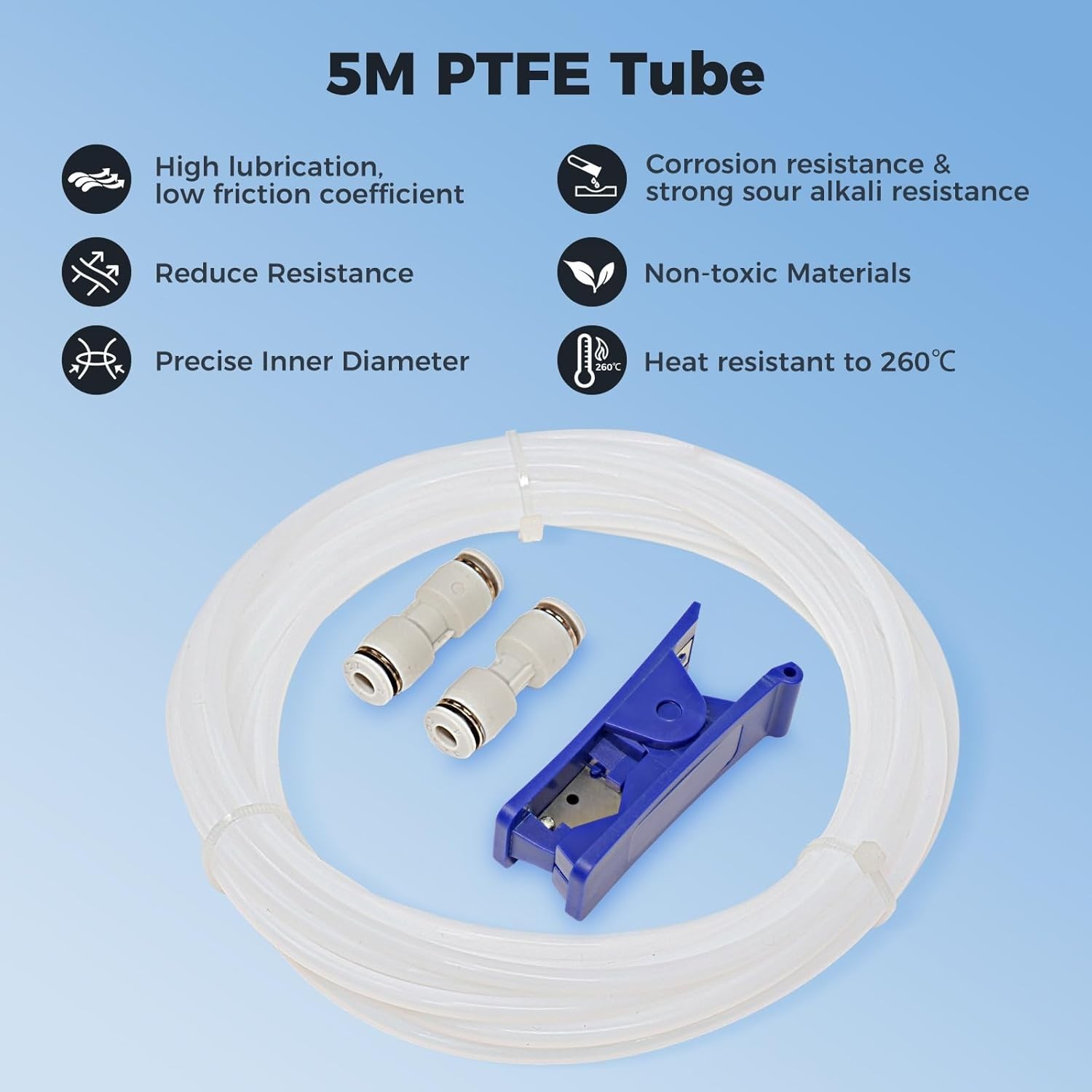 High-Performance 5M PTFE Tube 2.5mm ID & 4mm OD for 3D Printing Essentials