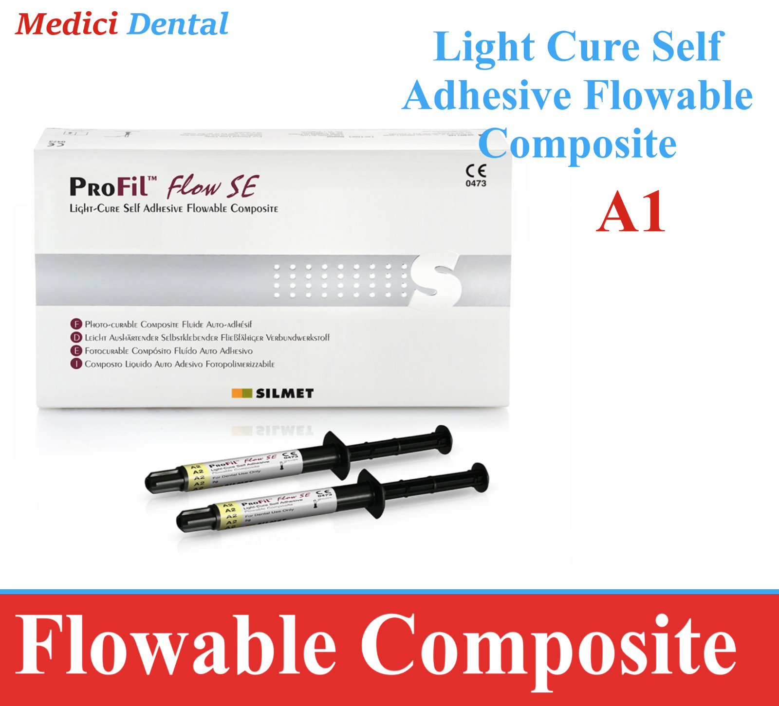 Silmet ProFil Dental Flowable SE Self Adhesive Composite 2gm Syringe A1, 2/Bx