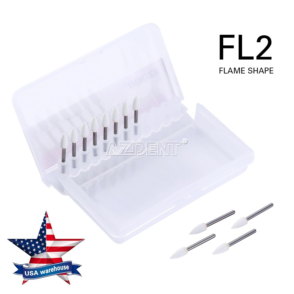 12Pcs Dental Flame White Stone Polishing FG Burs FL2 Abrasion Point Bur