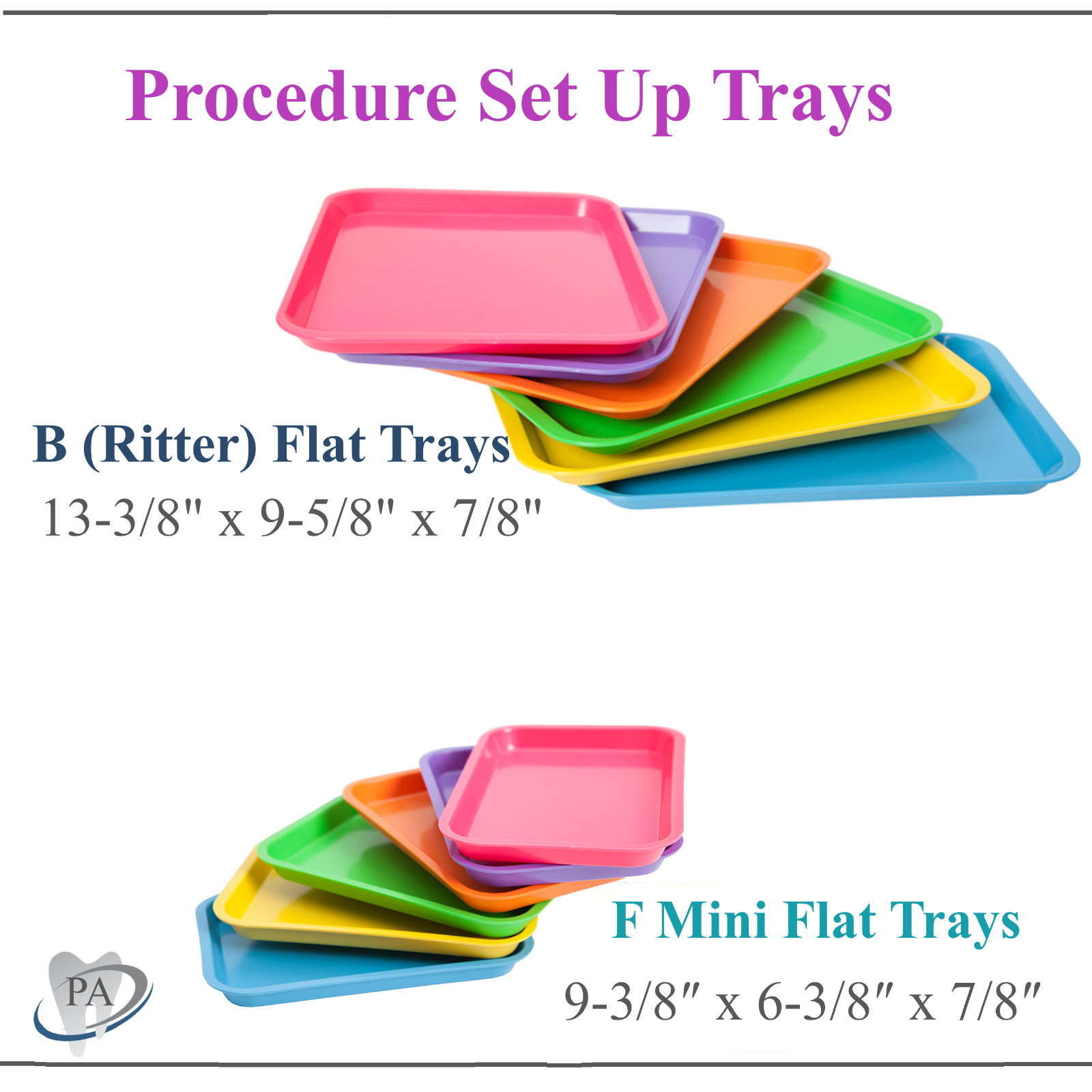 DENTAL SET-UP FLAT Tray SIZE B (RITTER) or SIZE F (Mini), Autoclavable Tray 250F