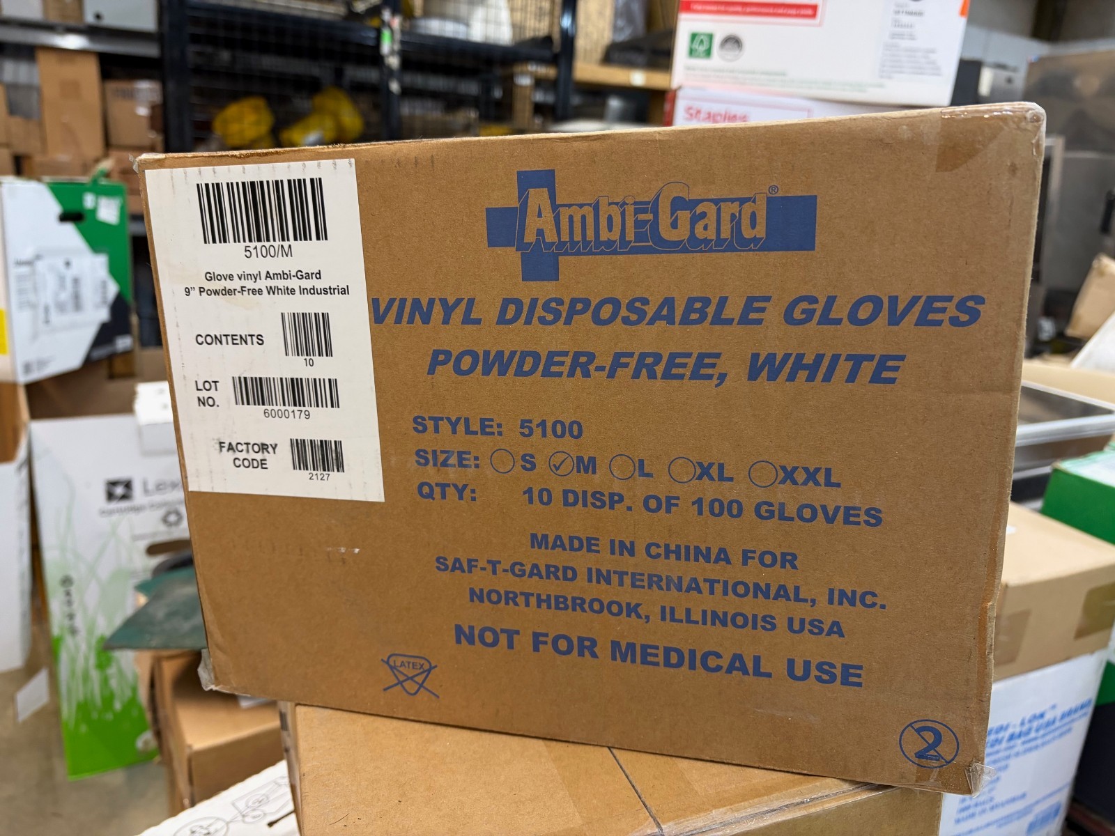 Case of 1000 Ambi-Gard Powder Free Industrial Disposable Vinyl Gloves 5100/M
