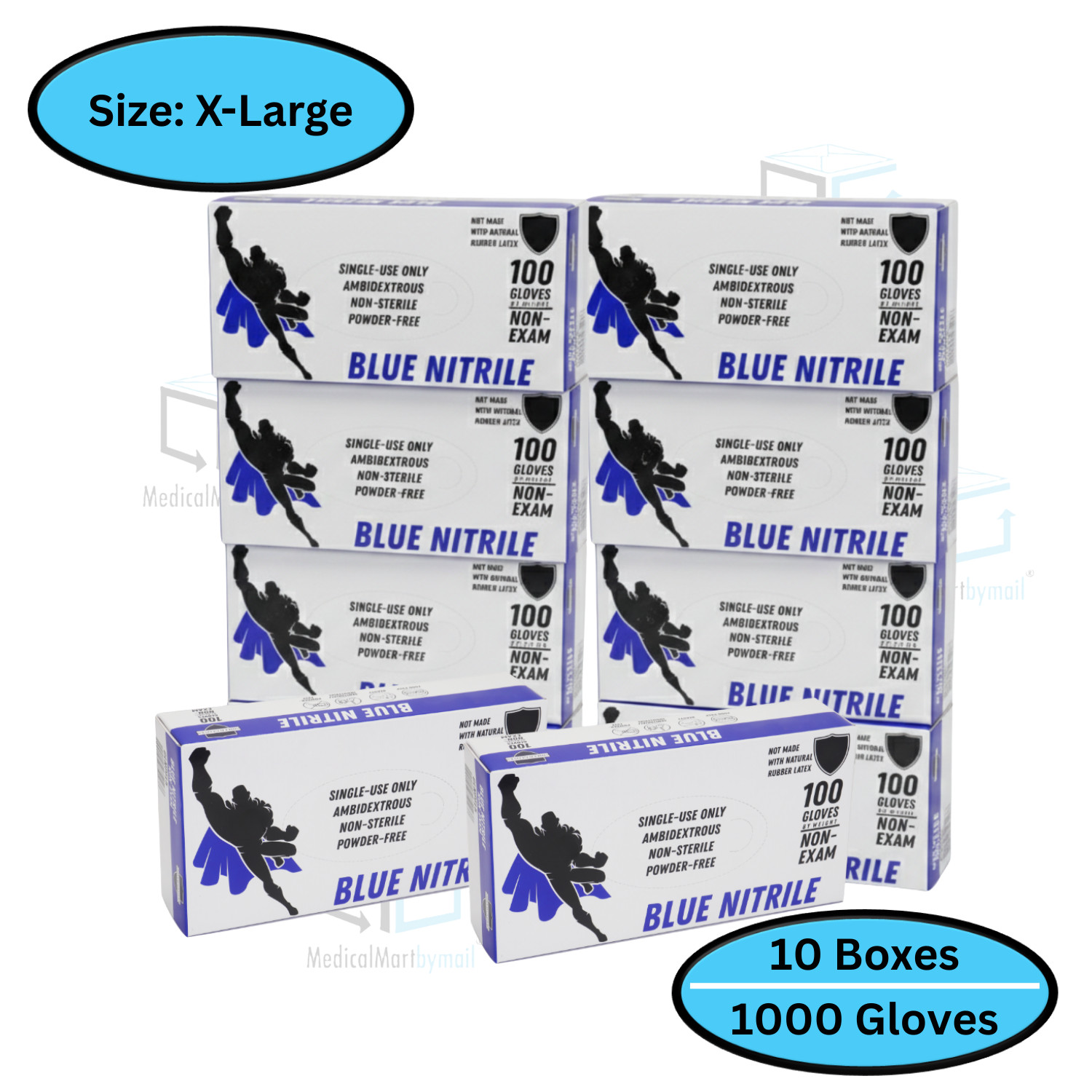 1000 Blue Nitrile Powder-Free Disposable Gloves X-Large 5 MIL Finger-Textured