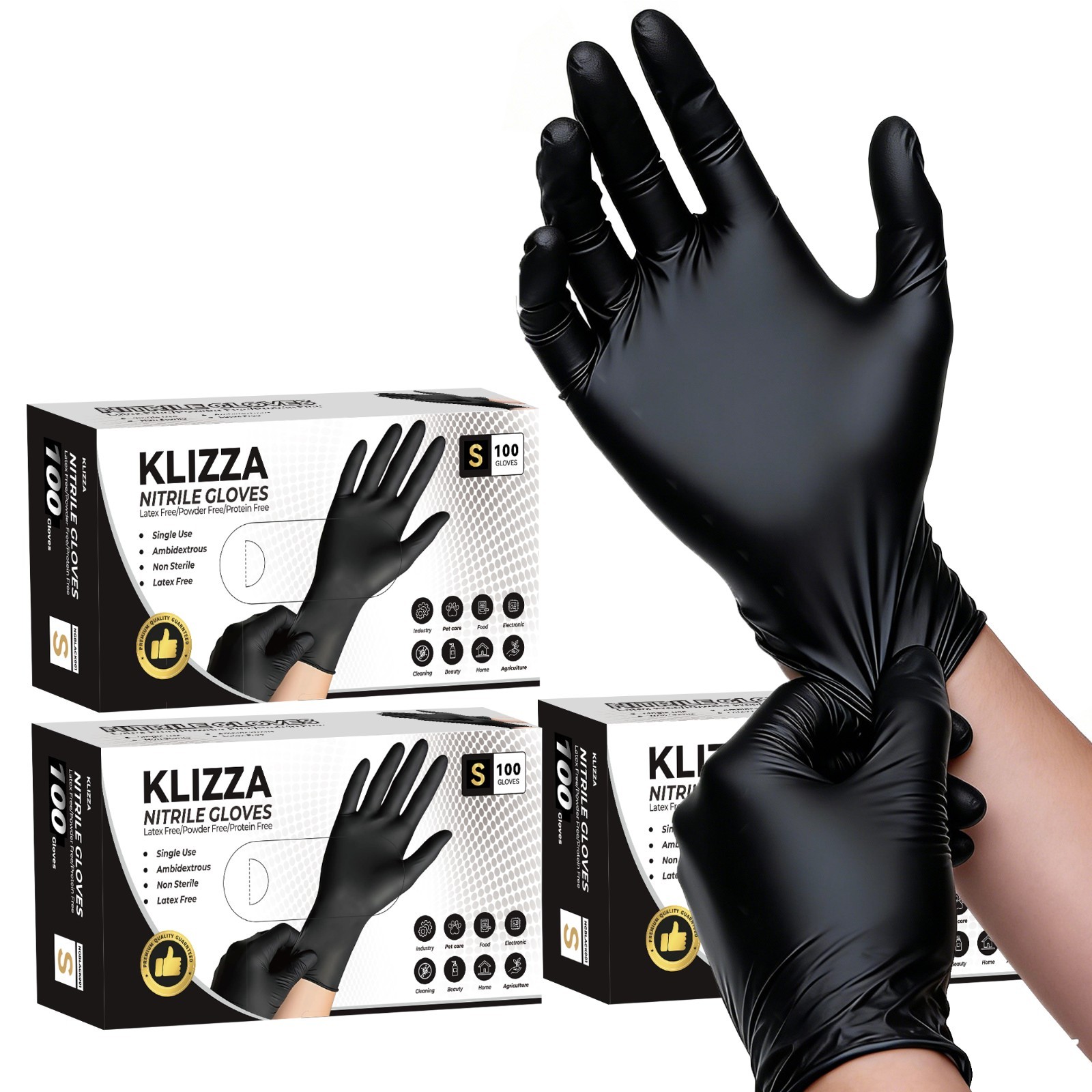 300Pcs Nitrile Gloves,5 Mil Black, Powder-Free Food-Safe Clean Disposable Glove