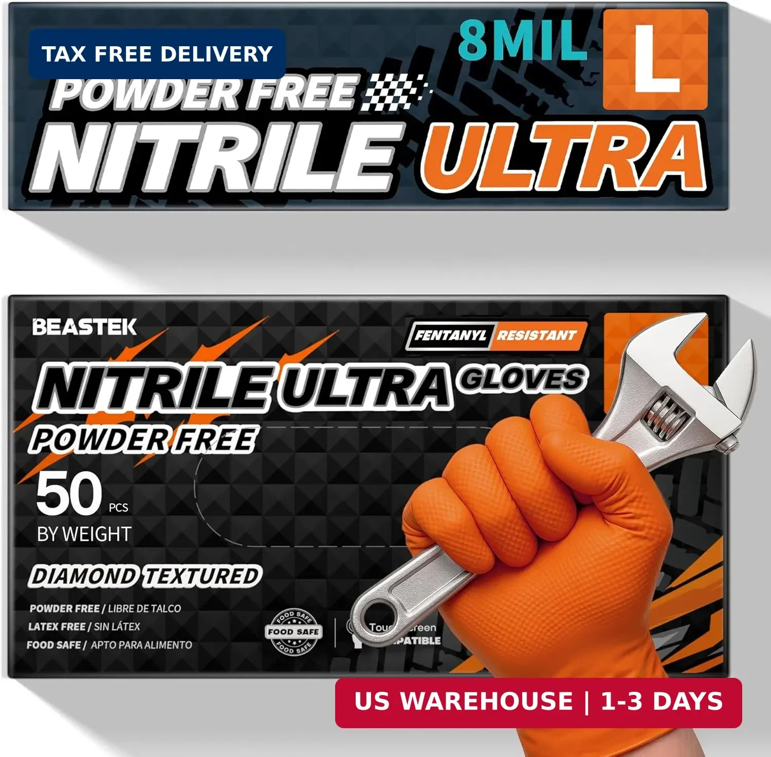 Beastek Nitrile Disposable Gloves, 8Mil Latex & Powder Free Chemical Resistant H