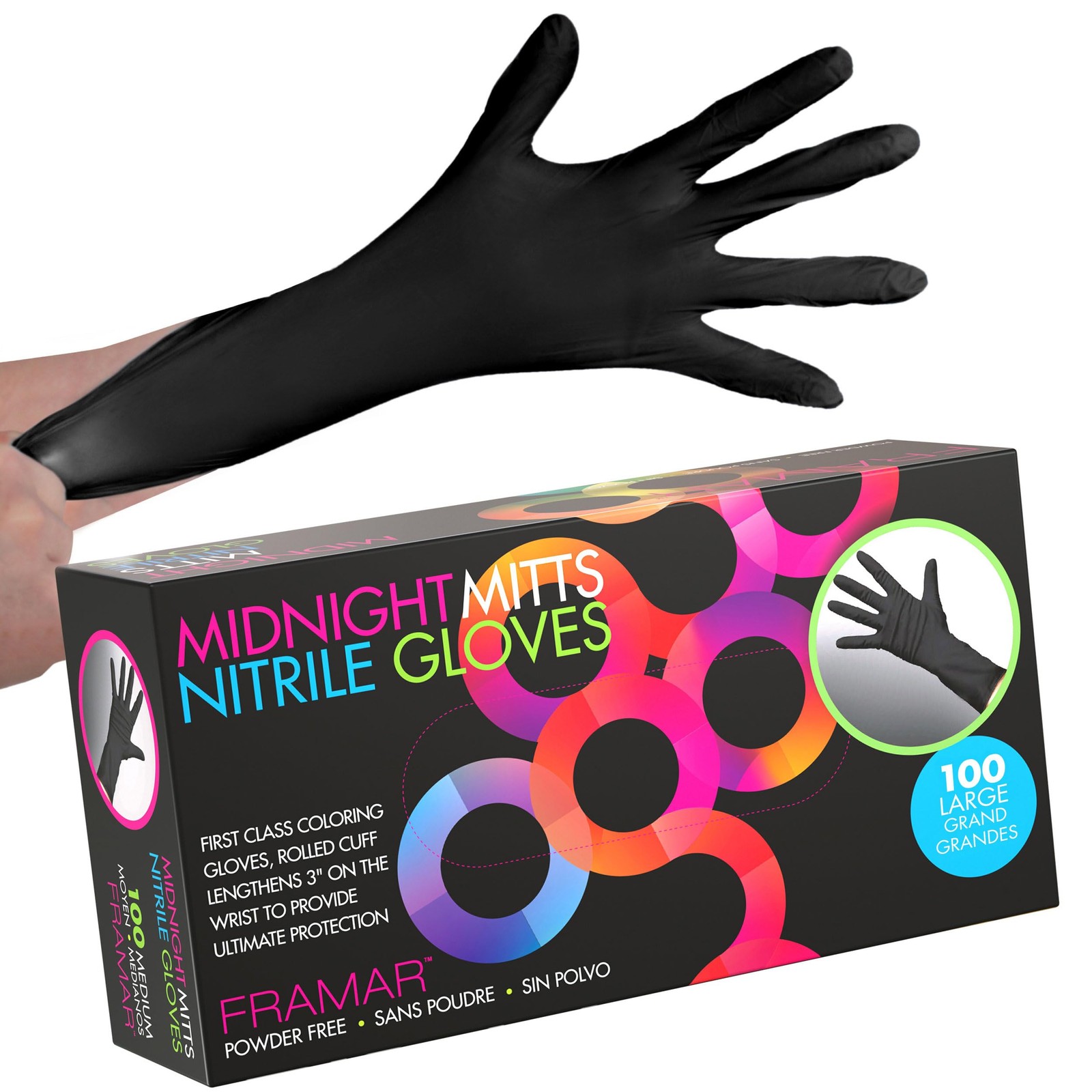 FRAMAR Black Disposable Gloves Large, Latex Free, 100 Pack
