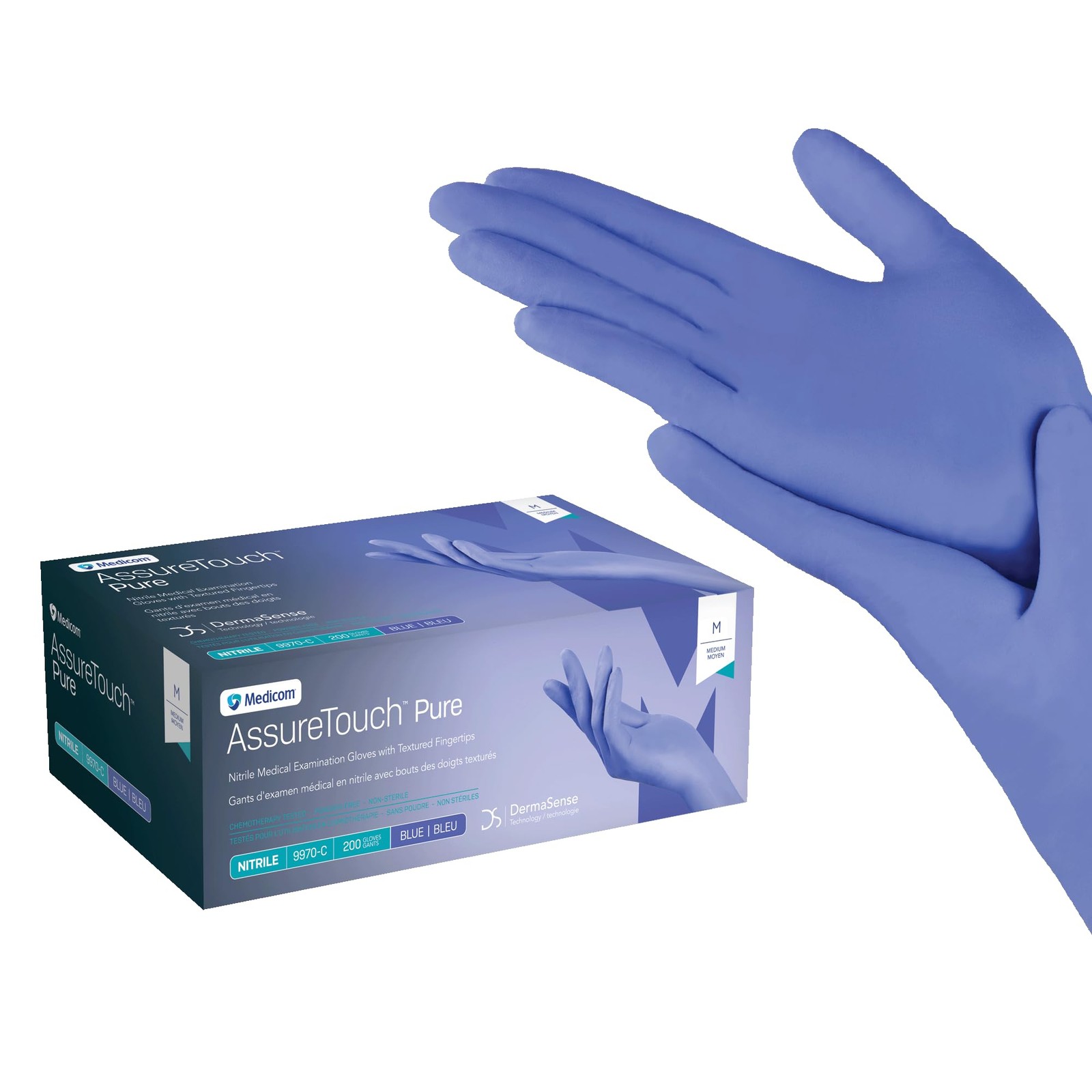 AssureTouch Pure Nitrile Medical Exam Gloves, Medium 3-Mil 200 Count, Disposa…