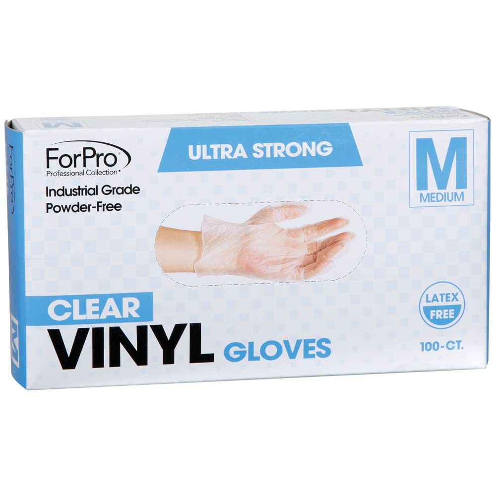 Forpro Disposable Vinyl Gloves, Clear, Industrial Grade, Powder-Free, Latex-Free