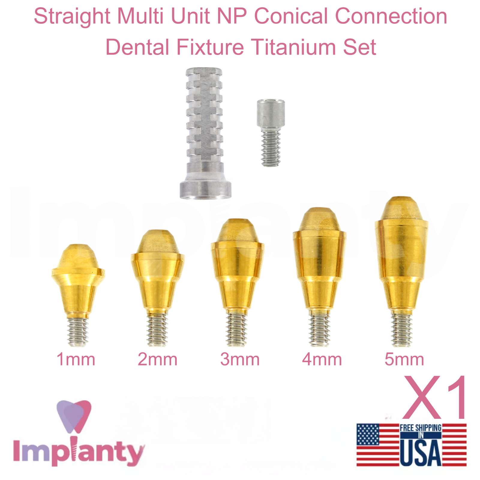 1x Dental Straight Multi Unit NP Conical Connection 2.25mm Titanium Sleeve Set