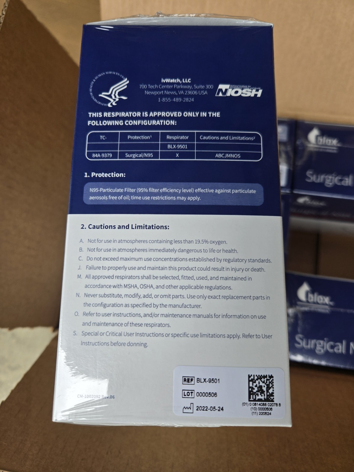 50 Blox Surgical N95 Respirator Disposable Facemask LPN AUTO BODY Made In USA