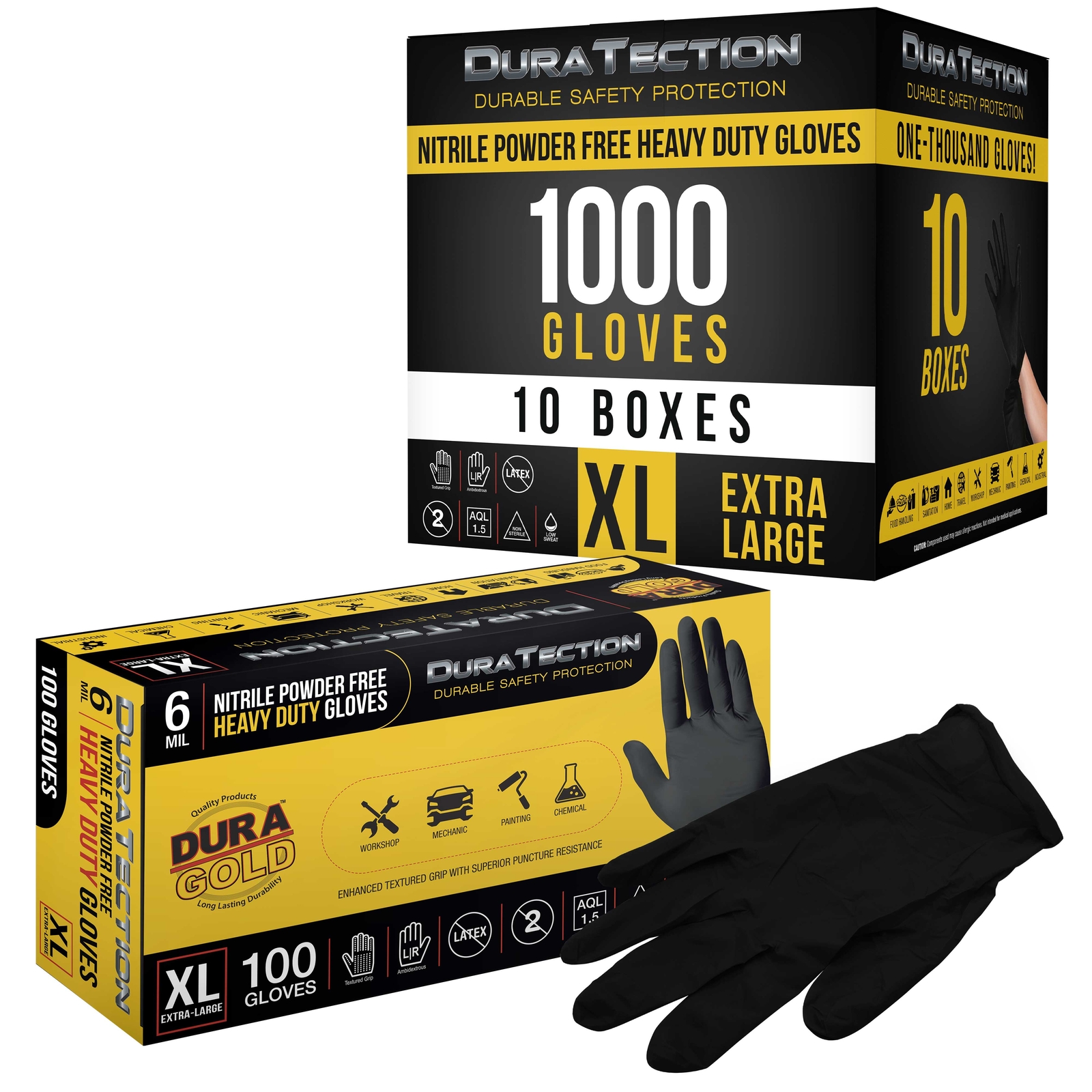 Dura-Gold HD Black Nitrile Disposable Gloves, 10 Boxes of 100, X-Large, 6 Mil