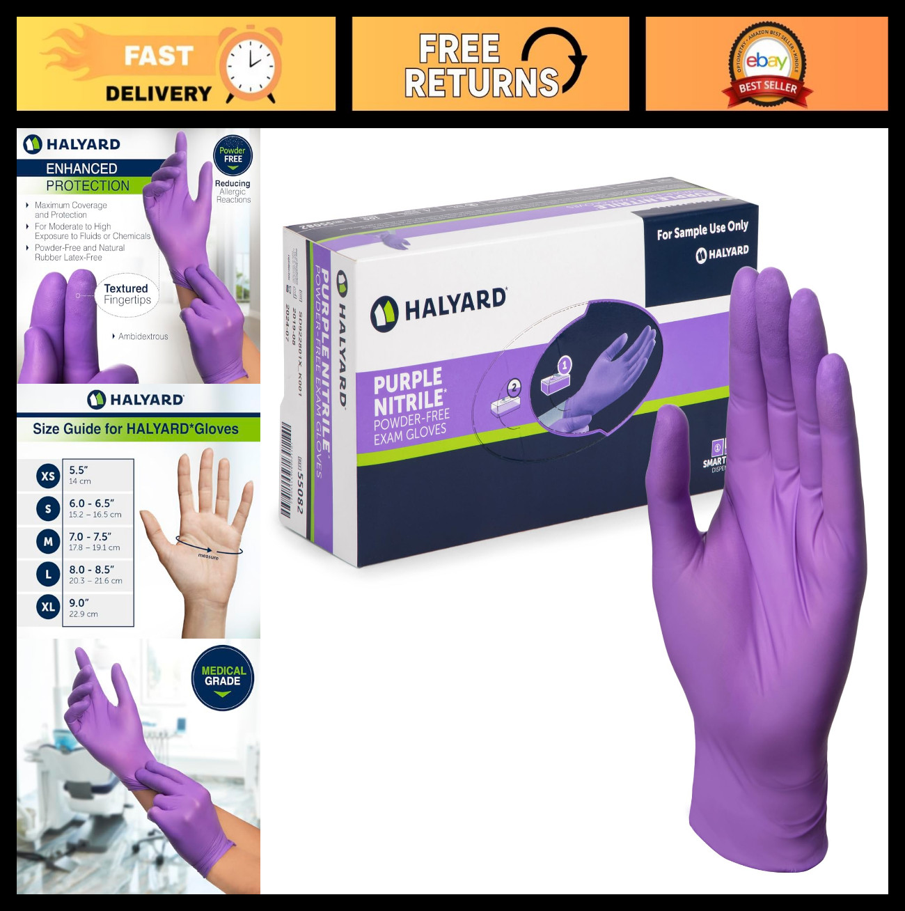 Powder Free Purple Nitrile Disposable Exam Gloves – Medical, Dental, Chemo Prote