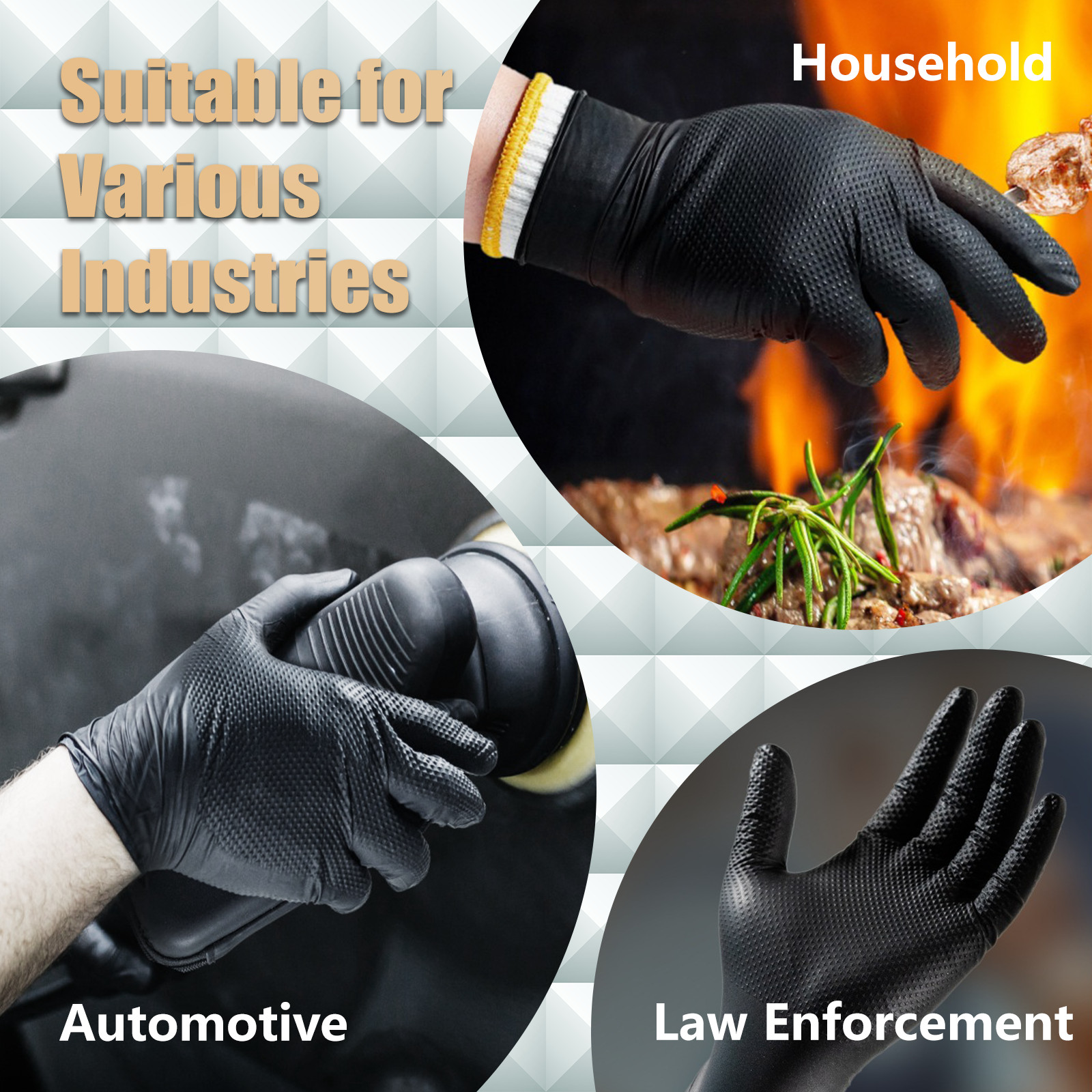 1000 Case 8Mil Black Nitrile Gloves Diamond Grip Mechanic Heavy Duty Size L