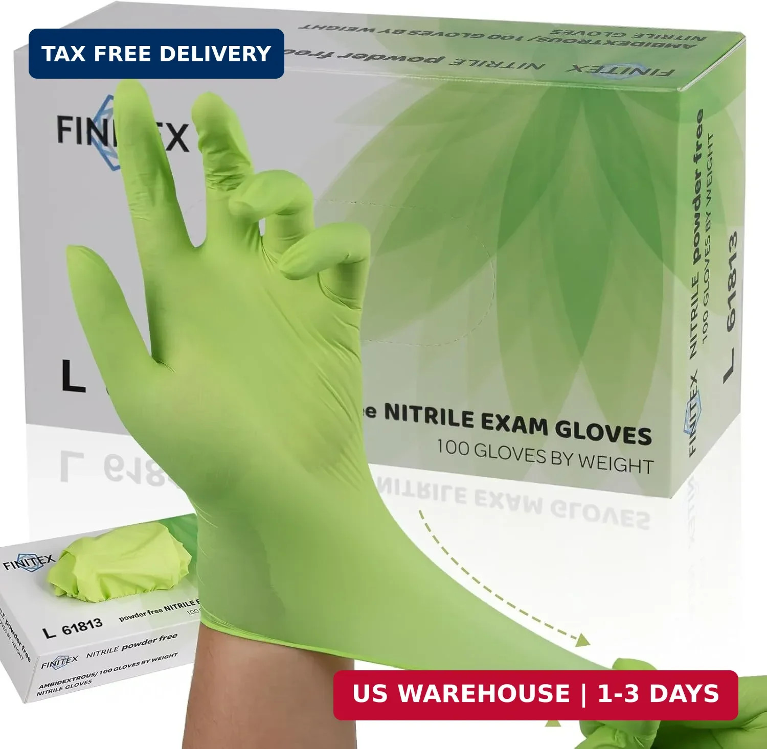 FINITEX Nitrile Disposable Gloves – Green 3.5mil 100 PCS Powder-Free Latex- L