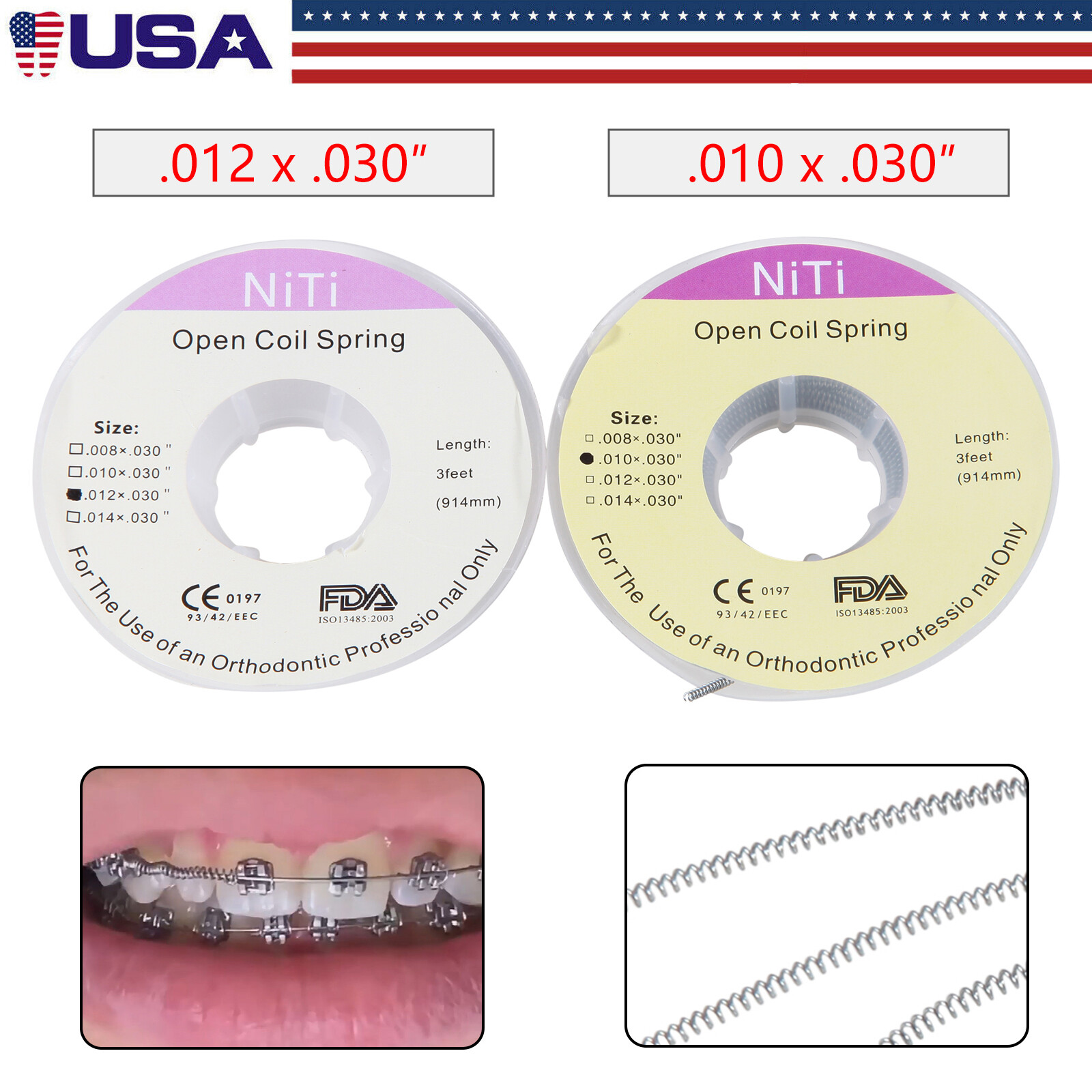 USA Dental Orthodontic Niti Open Coil Spring Spool .010/012 Inch 914mm MD
