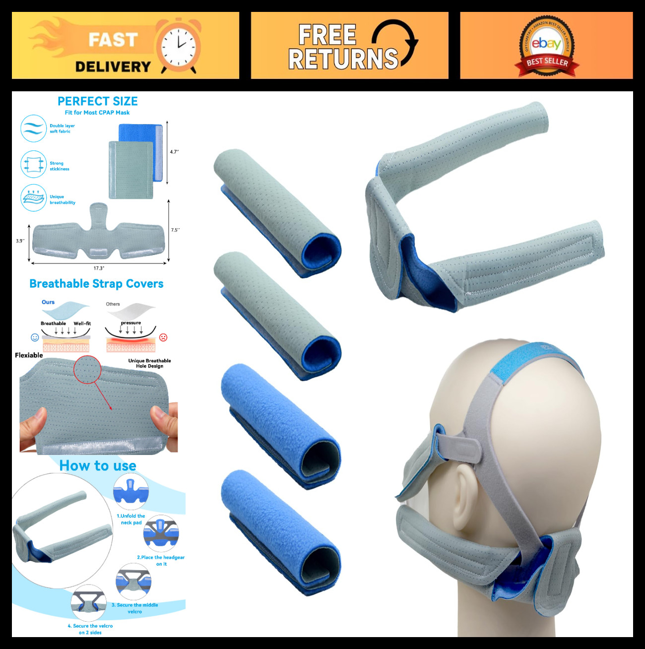 Cooling Neck Strap Pads Kit – 5 Pack Soft Fleece Comfort Covers for Full Face Ma