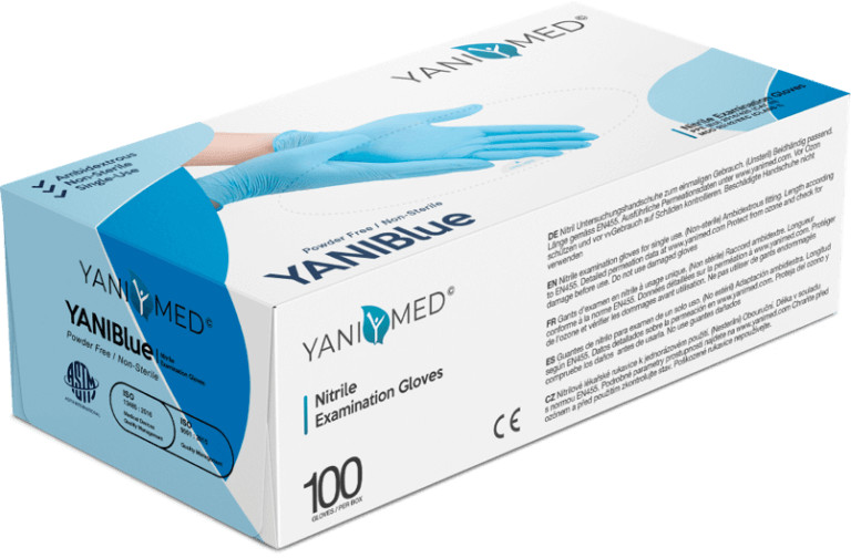 YaniBlue nitrile gloves (1000ct) multi-purpose – Pack of 10 boxes of 100 each