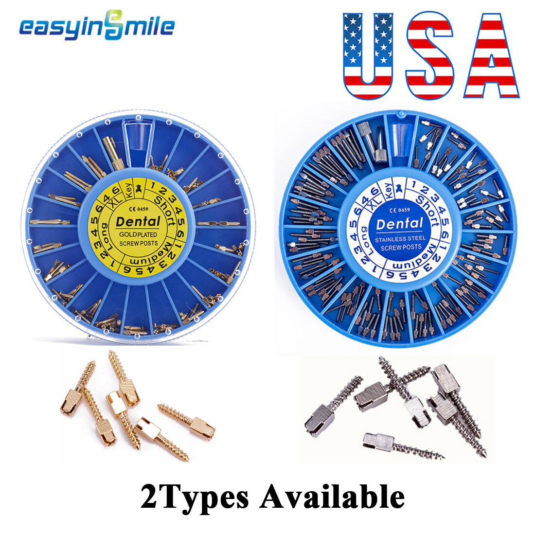 120pcs Dental Endo Stainless Steel Screw Posts drill Kits Assorted Silver/Gold