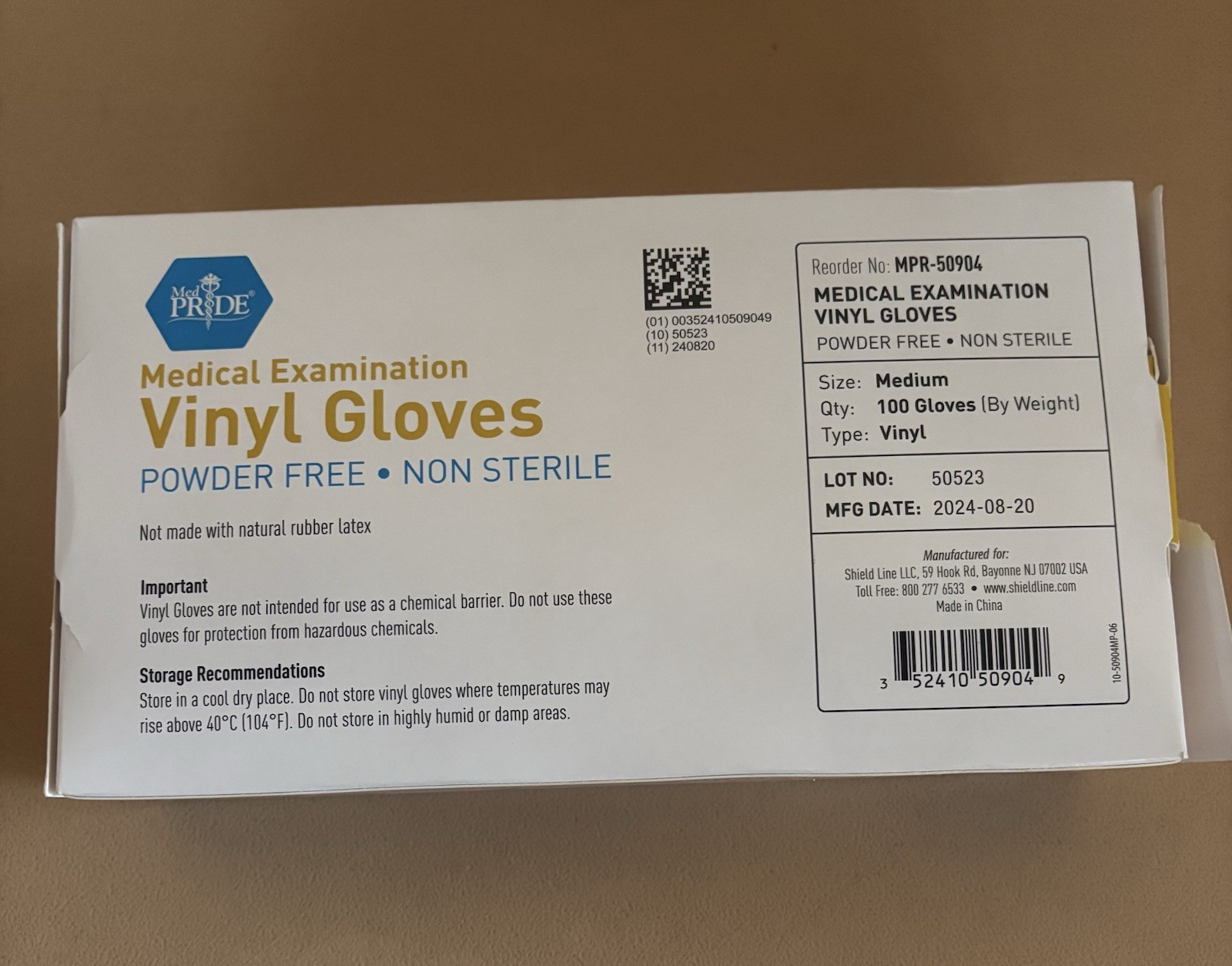 Med Pride Vinyl Exam Gloves Medium Powder Free Non Sterile 100ct MPR-50904