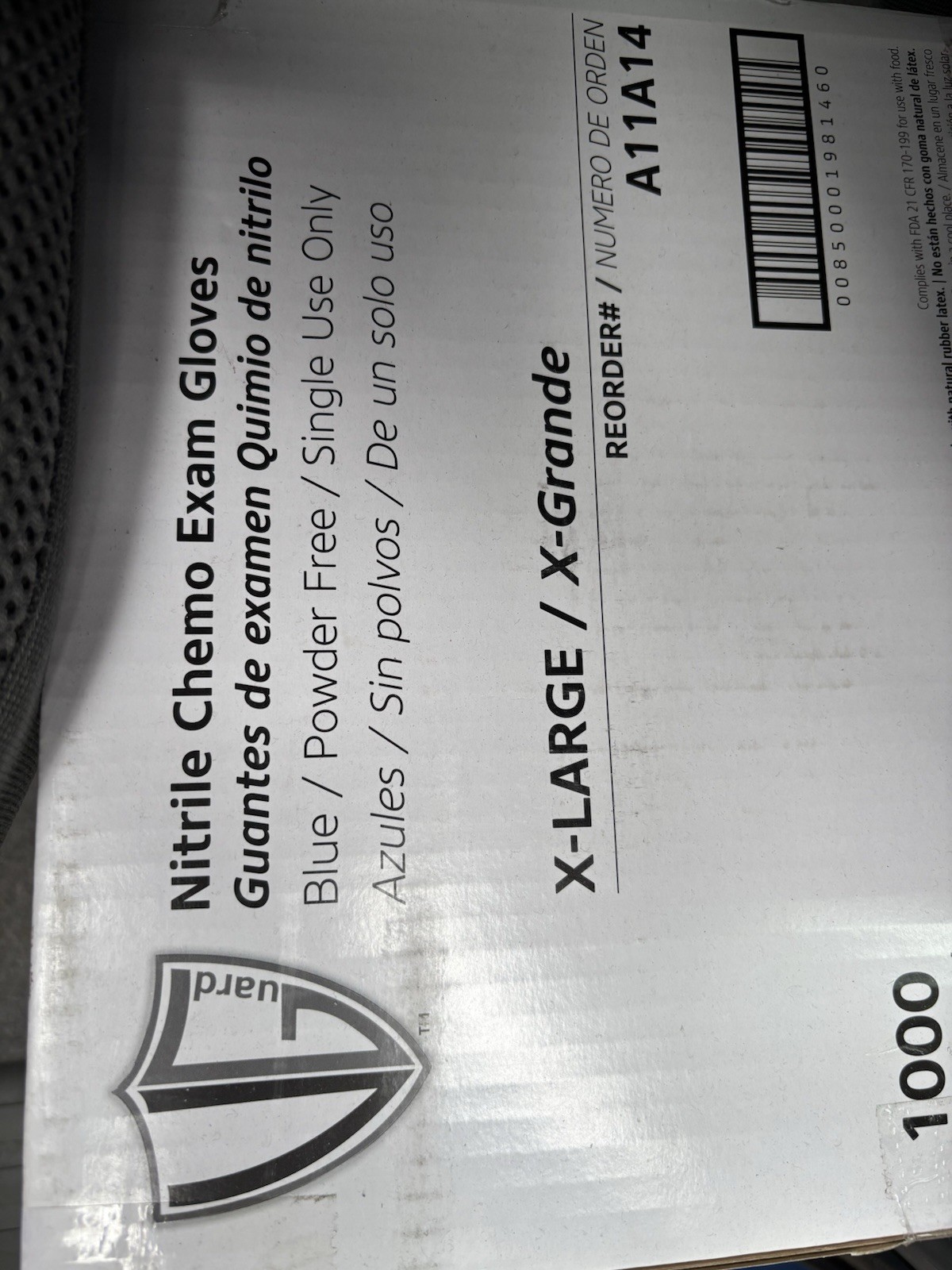 VANGUARD Nitrile Chemo Exam Gloves X-Large Powder-Free A11A14 1000 Count