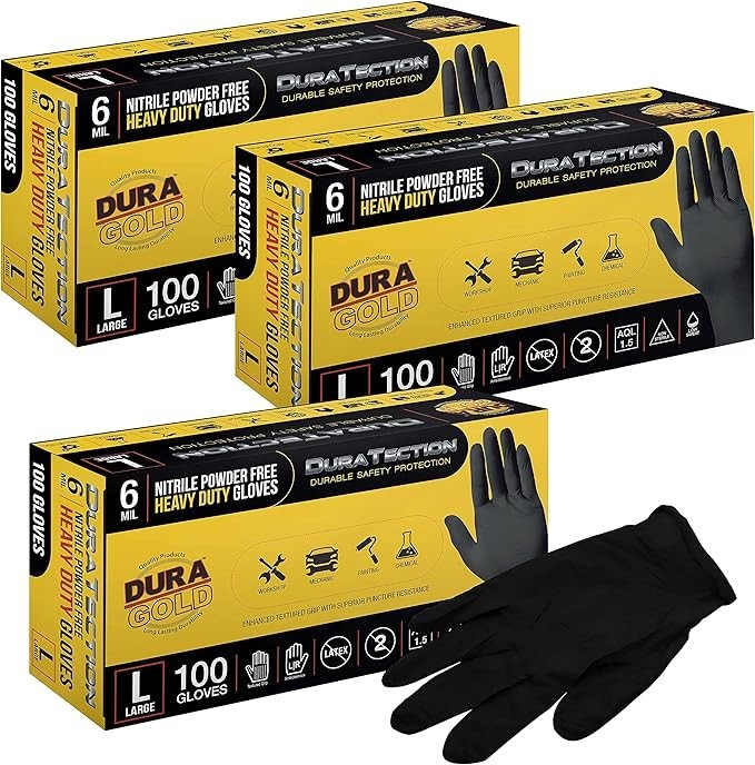 Dura-Gold Heavy Duty Black Nitrile Disposable Gloves, 6 Mil Pack of 1000 Small
