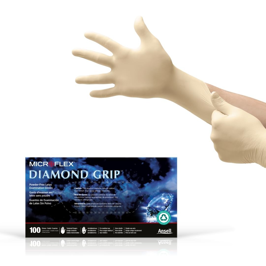 Durable Large Disposable Latex Gloves – Microflex Diamond Grip MF-300 (100 Pack)