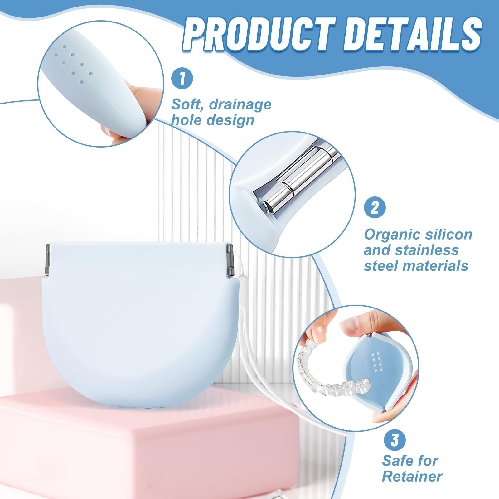 Silicone Retainer Denture 3.54 × 2.95 × 0.98 inches / 9 × 7.5 × 2.5 cm, Blue