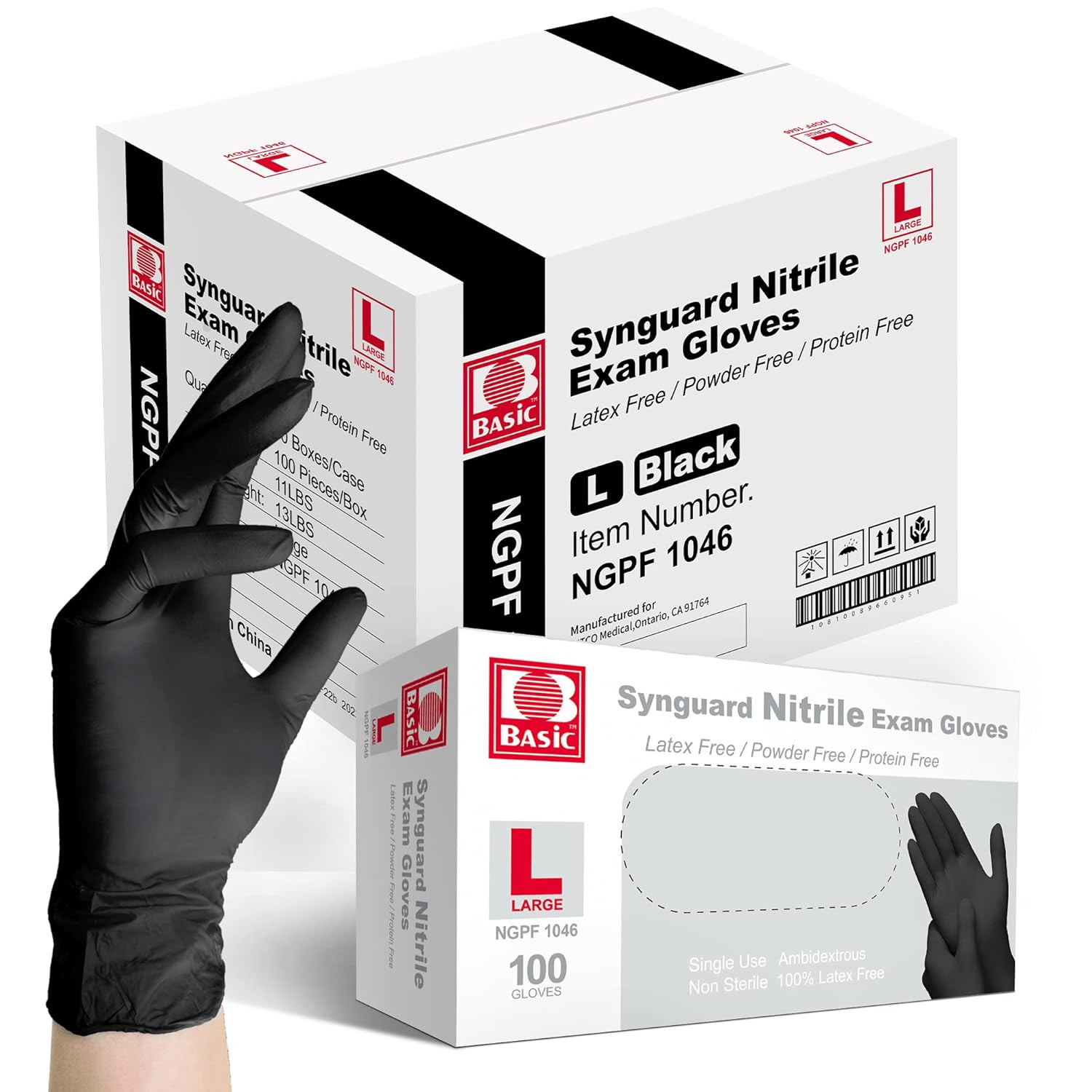 Medical Black Nitrile Exam Gloves – Latex-Free & Powder-Free – NGPF 1046 (Case o