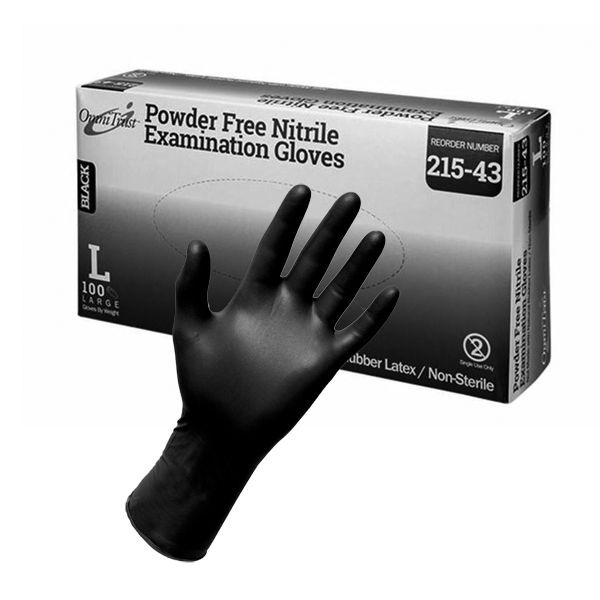 OmniTrust 215 Series Black Nitrile Examination Gloves, LARGE 100/bx.