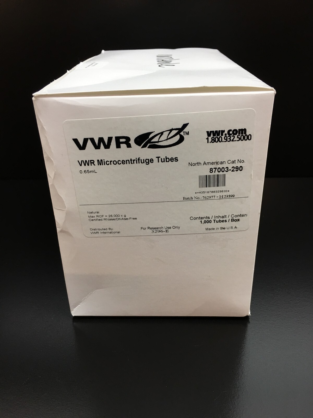 VWR Cat No 87003-290 Microcentrifuge Tubes 0.65mL