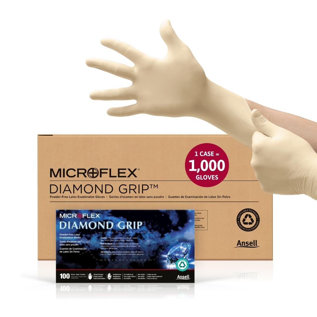 Disposable Latex Gloves – Diamond Grip, XL, Natural – 1000 Count for Automotive