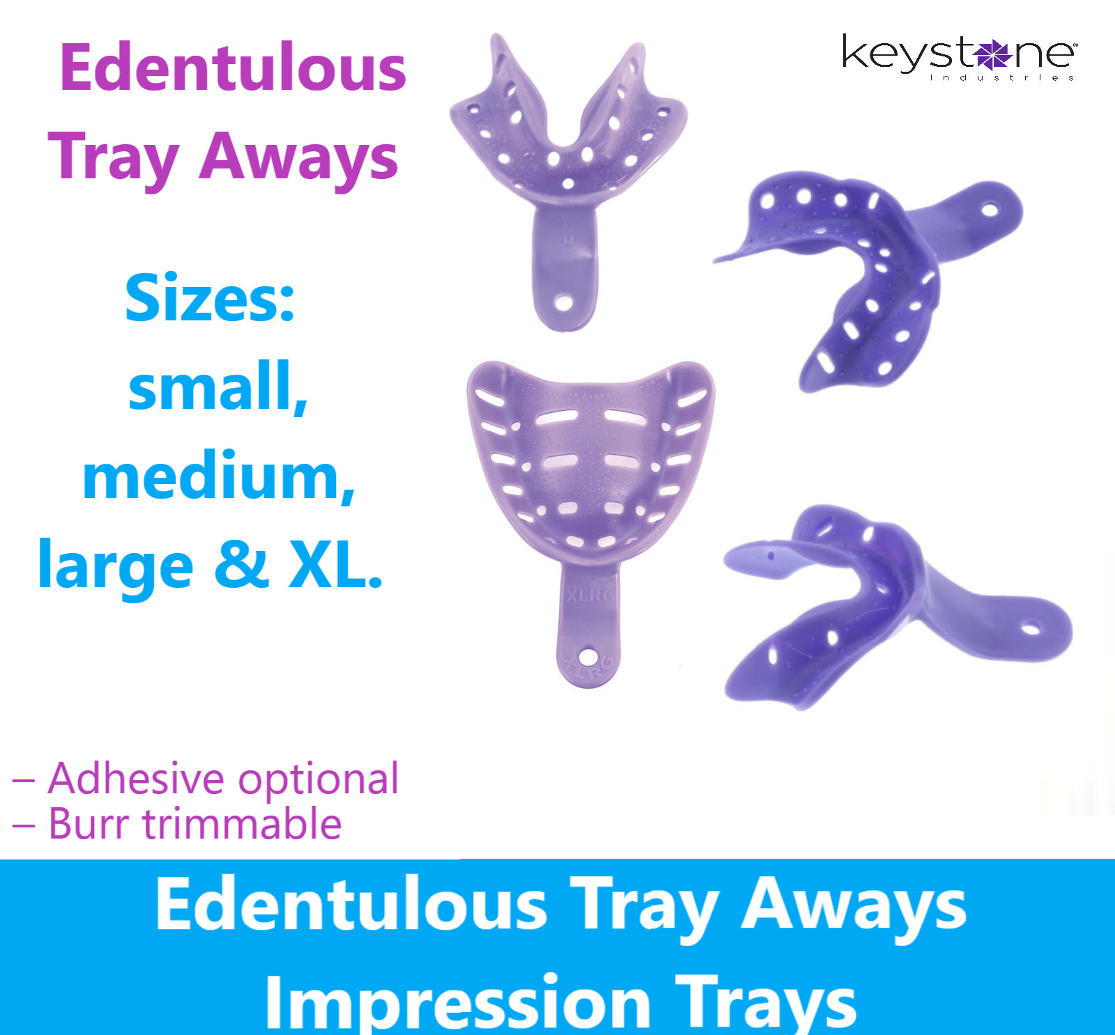 Dental Impression Trays Edentulous TrayAways Perfor Trays, Keystone, Choose Pack