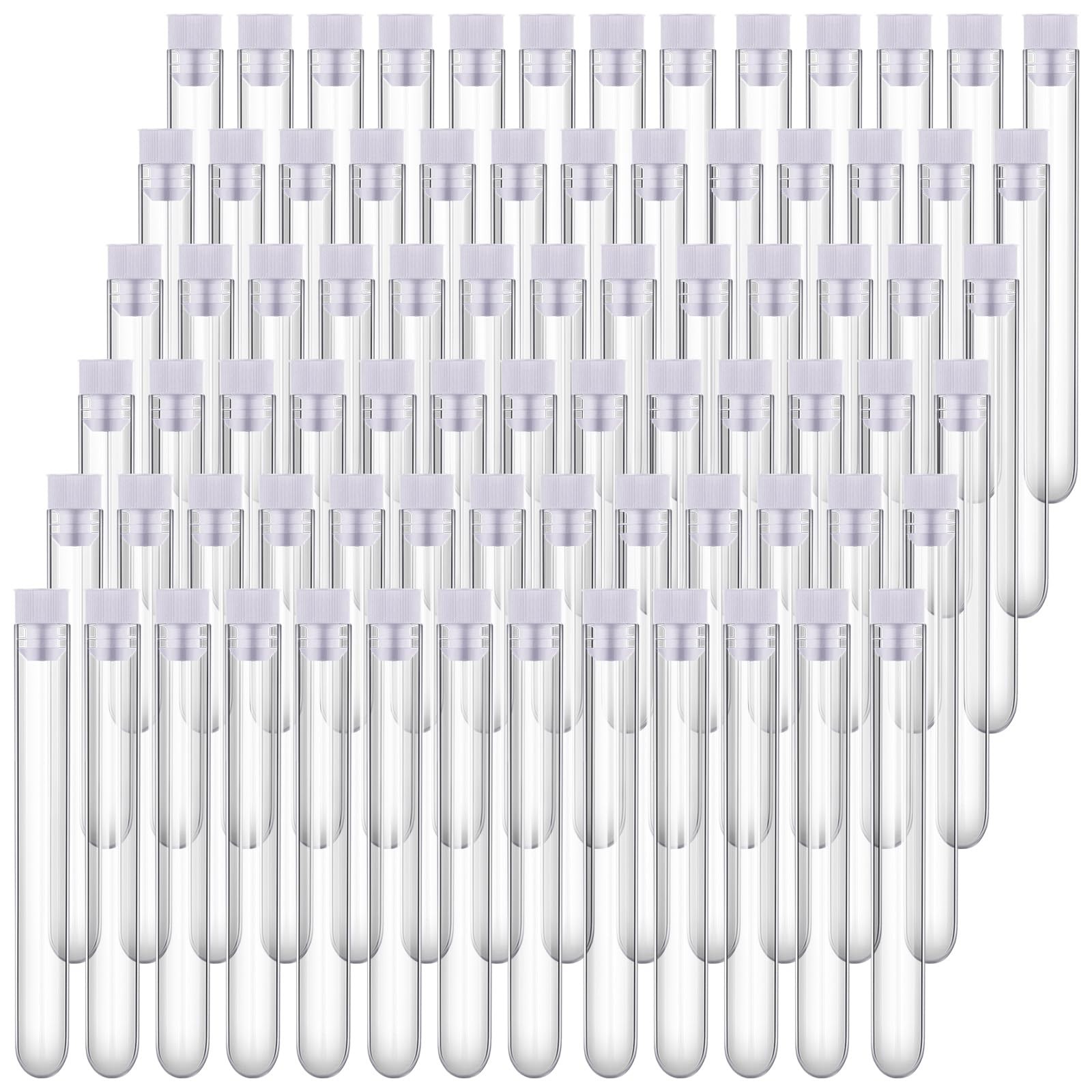 200 Pack 12x100mm 12ml Plastic Test Tubes with White Caps for Lab, Parties