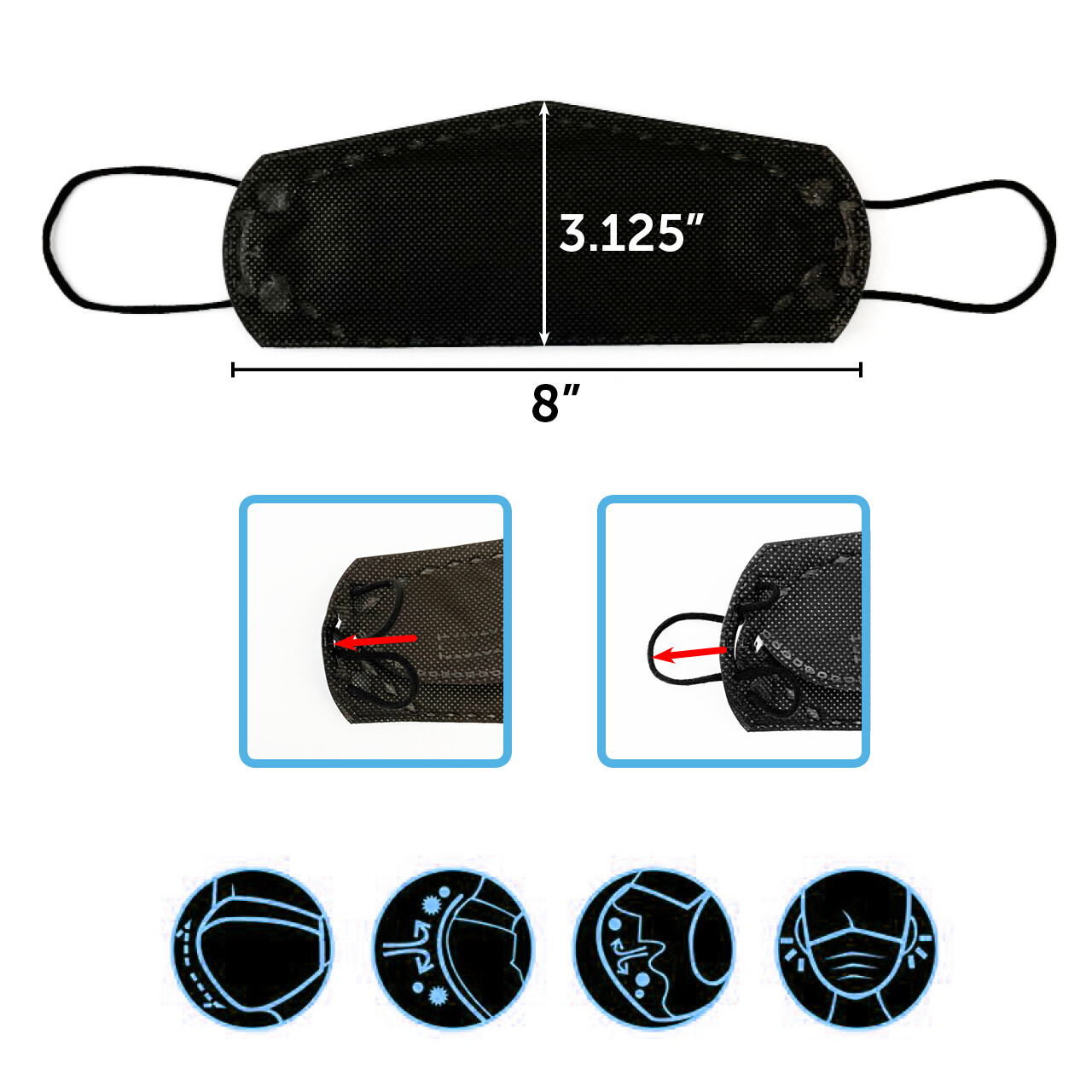 2-10 Individual Pack KF94 BLACK Face Mask Safety Protective Adult Made In Korea