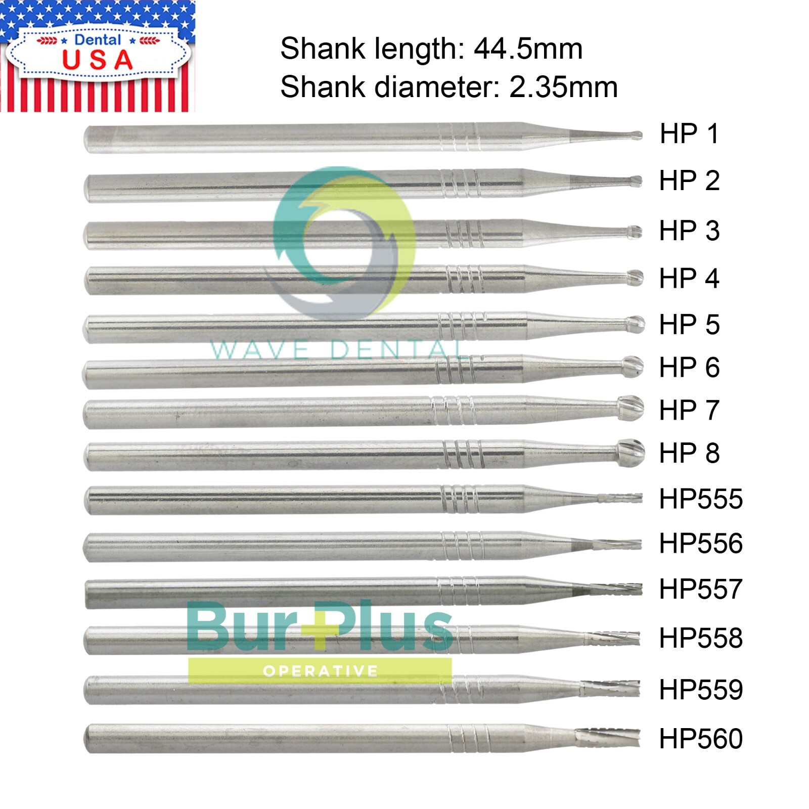 Wave Dental Straight Surgical Bur Carbide Bur Round HP 44.5mm For Low Speed 2.35
