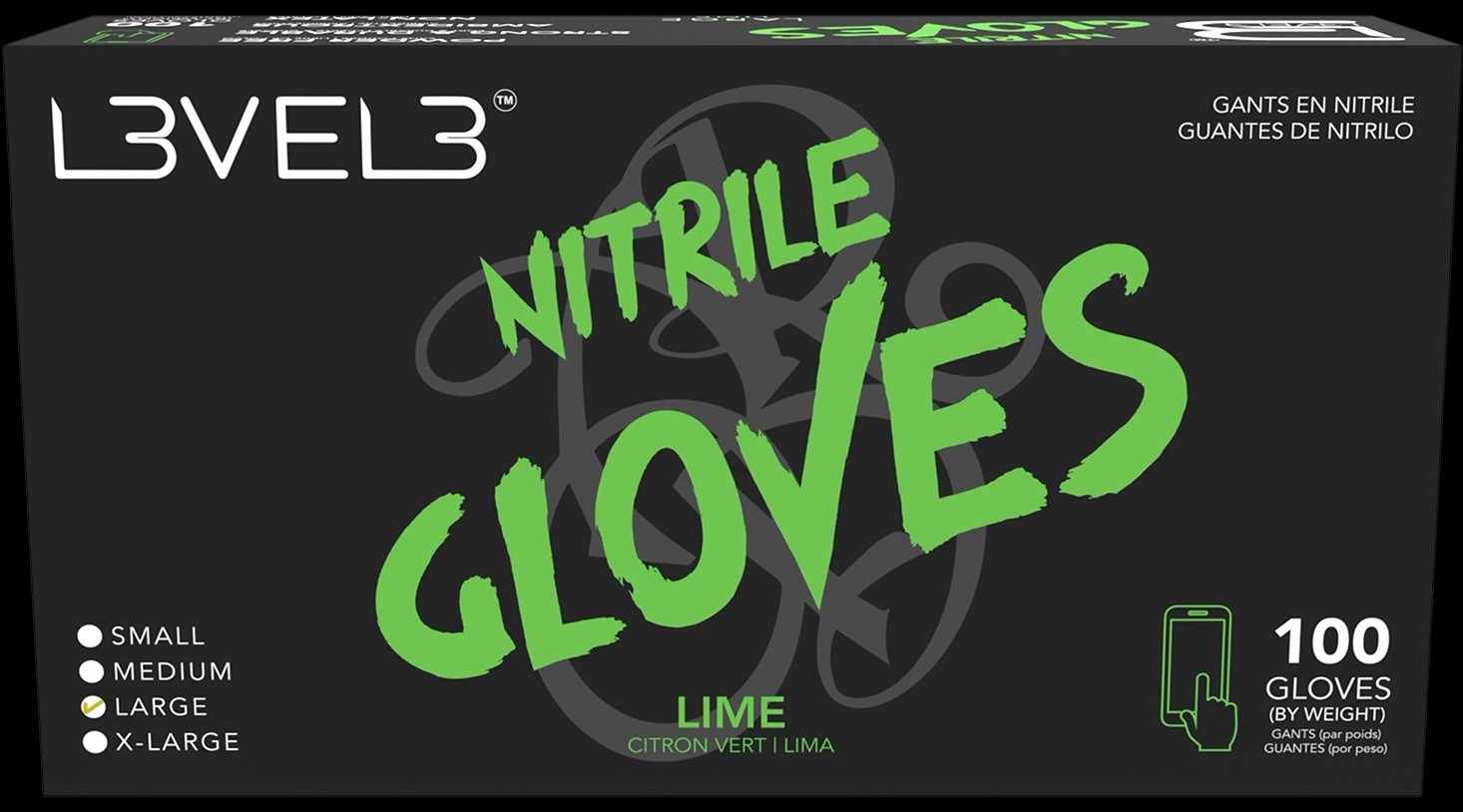 L3VEL3 Nitrile Gloves Lime Large Disposable 100 Count Latex-Free Powder-Free