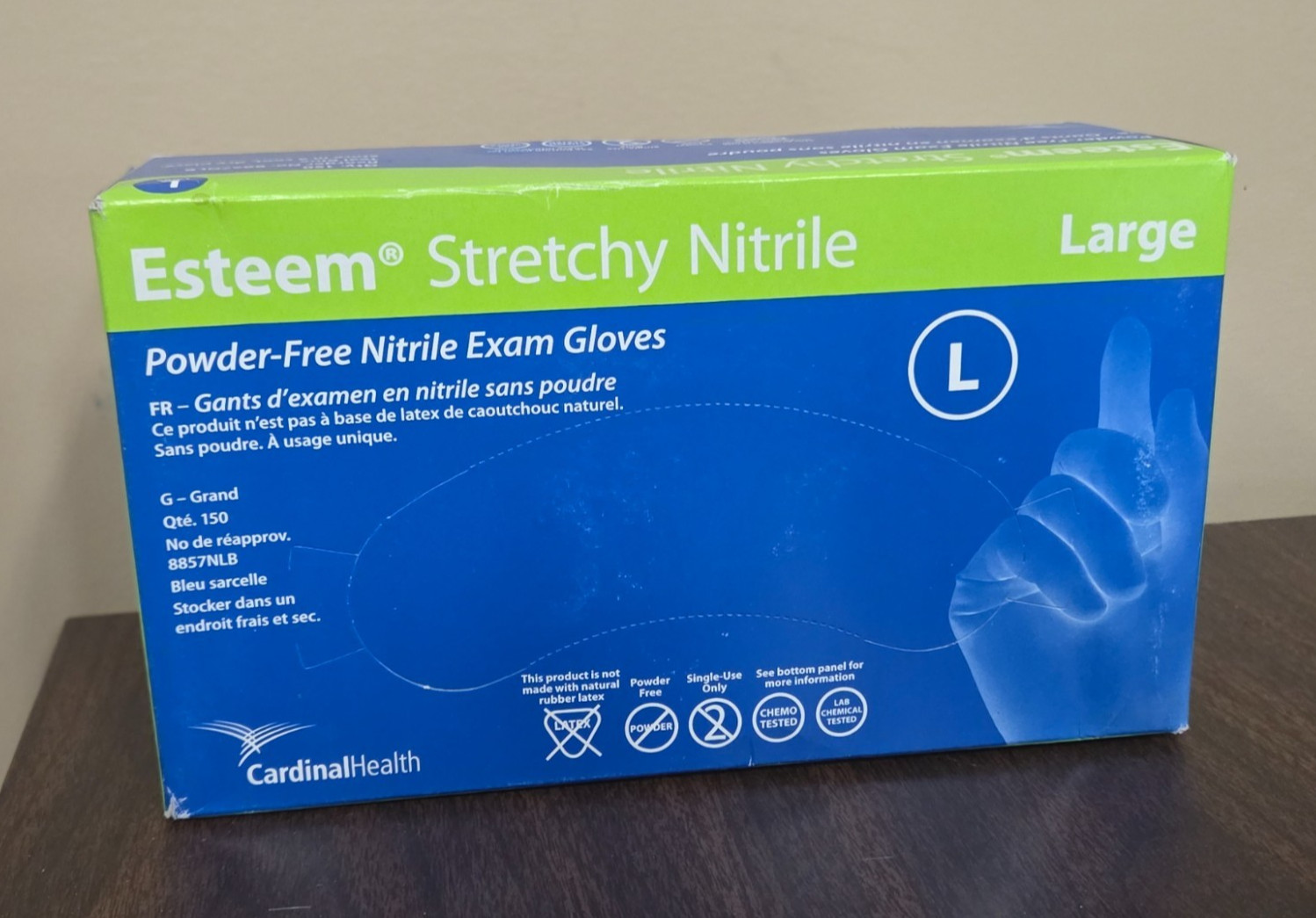 Esteem Stretchy Nitrile Powder-Free Nitrile Exam Gloves, 8857NLB, LARGE