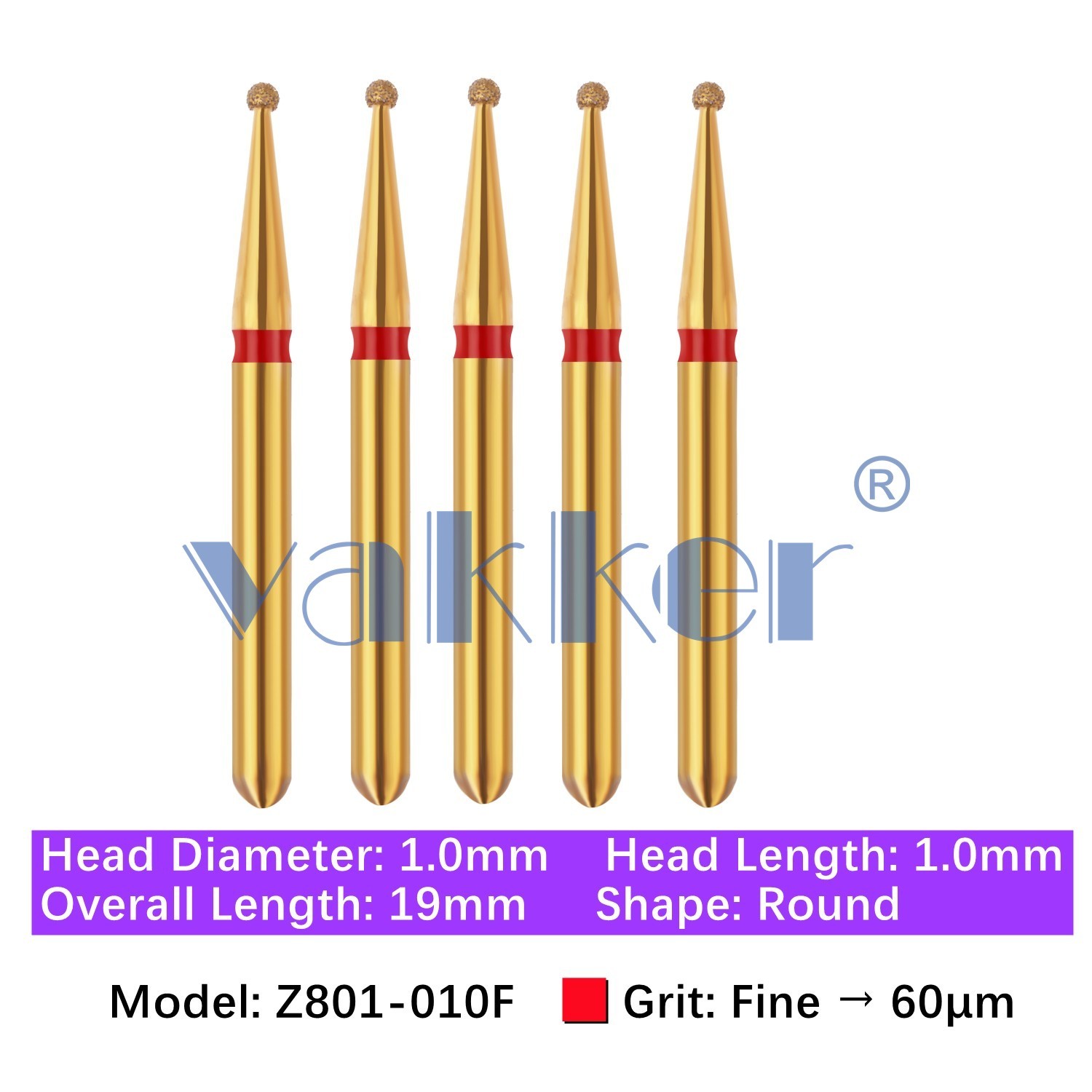 5/pk Dental Zirconia FG Diamond Burs & Holder Round Shape Cutting Polishing Burs