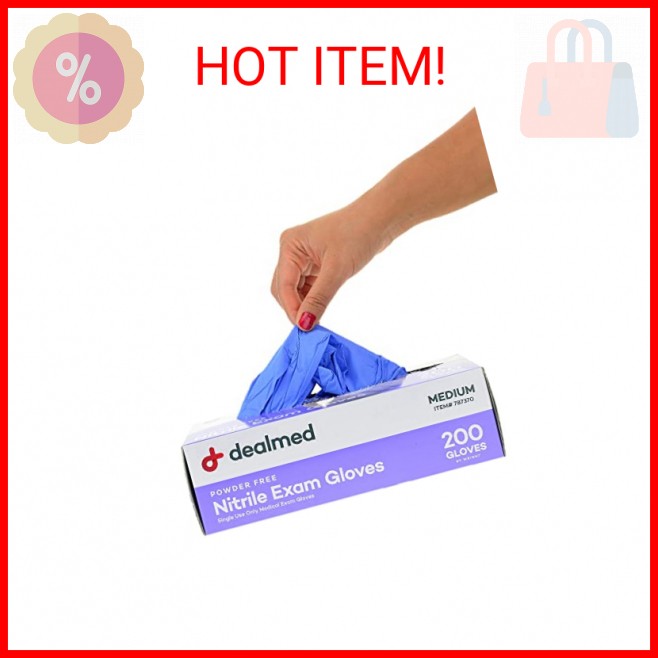 Dealmed Nitrile Medical Grade Exam Gloves, Disposable, Latex-Free, Medium (200 c