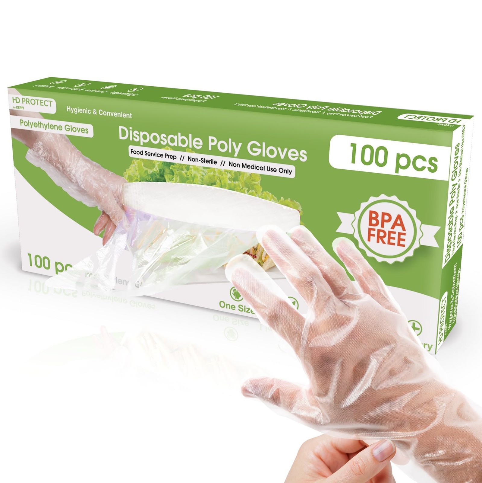 Disposable Gloves Food Handling 100 Pcs Plastic BPA Latex Free for Kitchen Safet