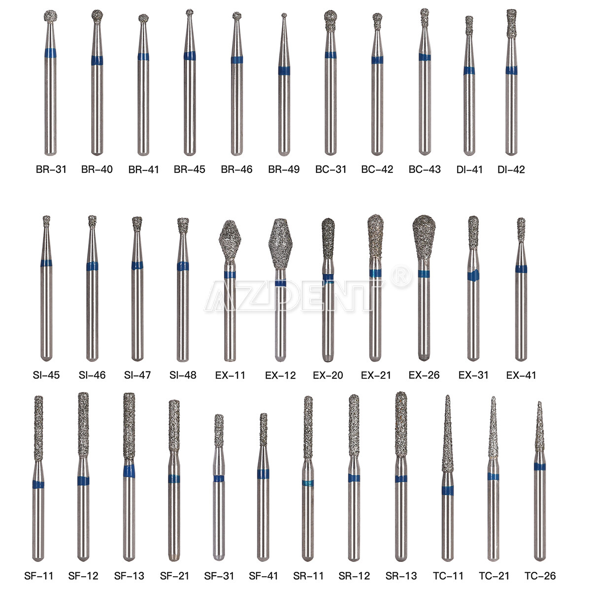 100Pc/200Pc AZDENT Dental Diamond Burs polishing Kit FG for High Speed Handpiece
