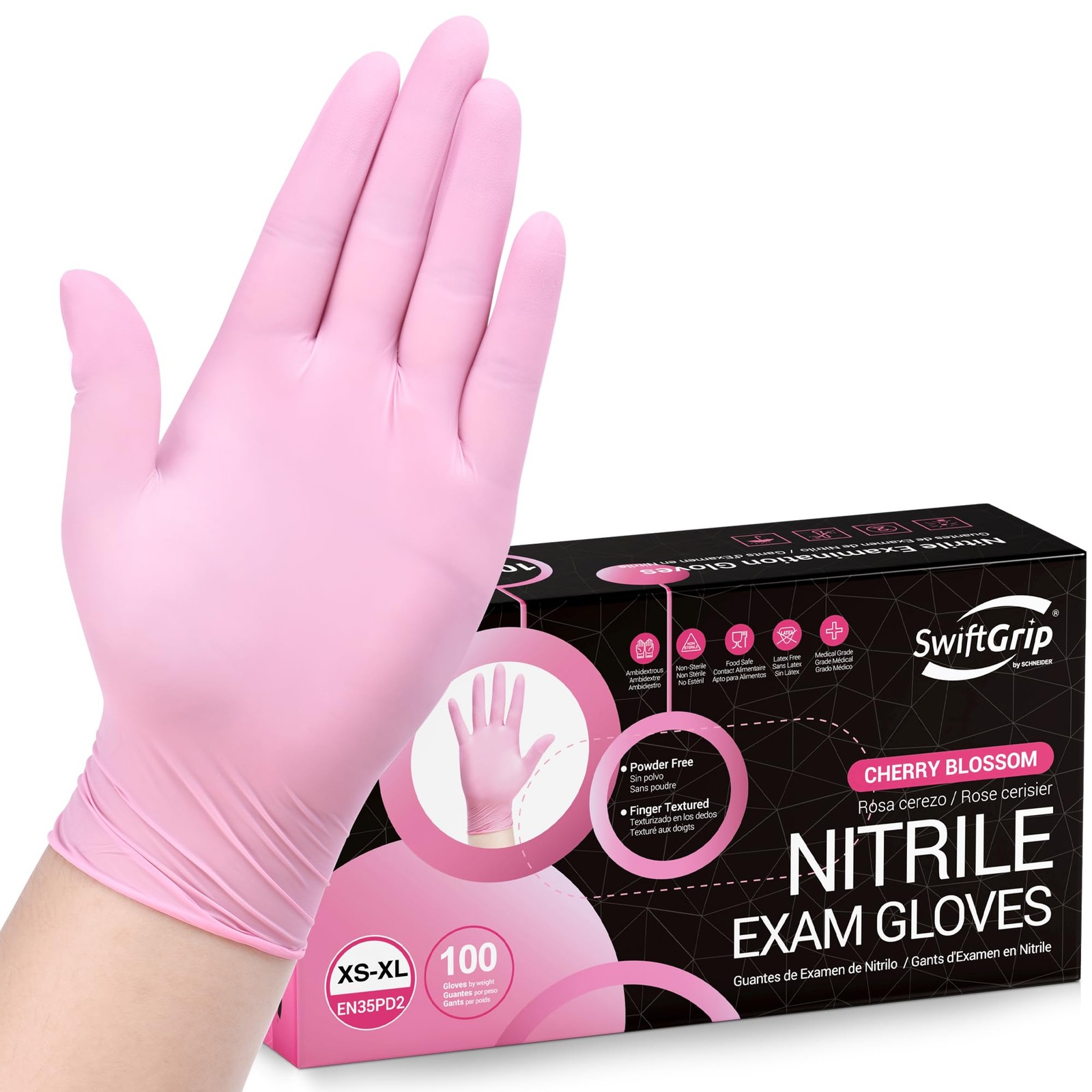 SwiftGrip Pink Nitrile Gloves, 100ct, Powder~Free, Disposable, Medium
