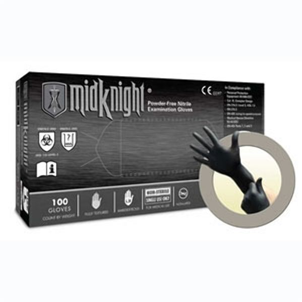 MidKnight Nitrile Exam Gloves: Small, 100/Bx, Black, Powder-Free, Non-Sterile