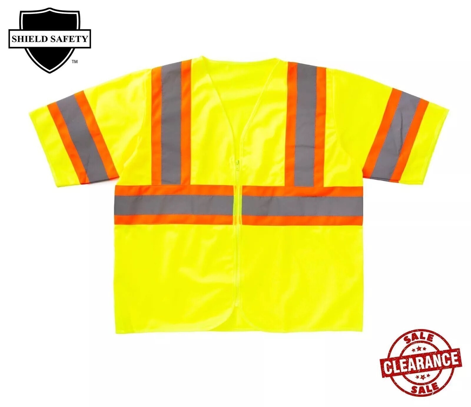 Yellow High-Visibility Jacket Silver & Orange Reflective Strip ANSI Safety Vest