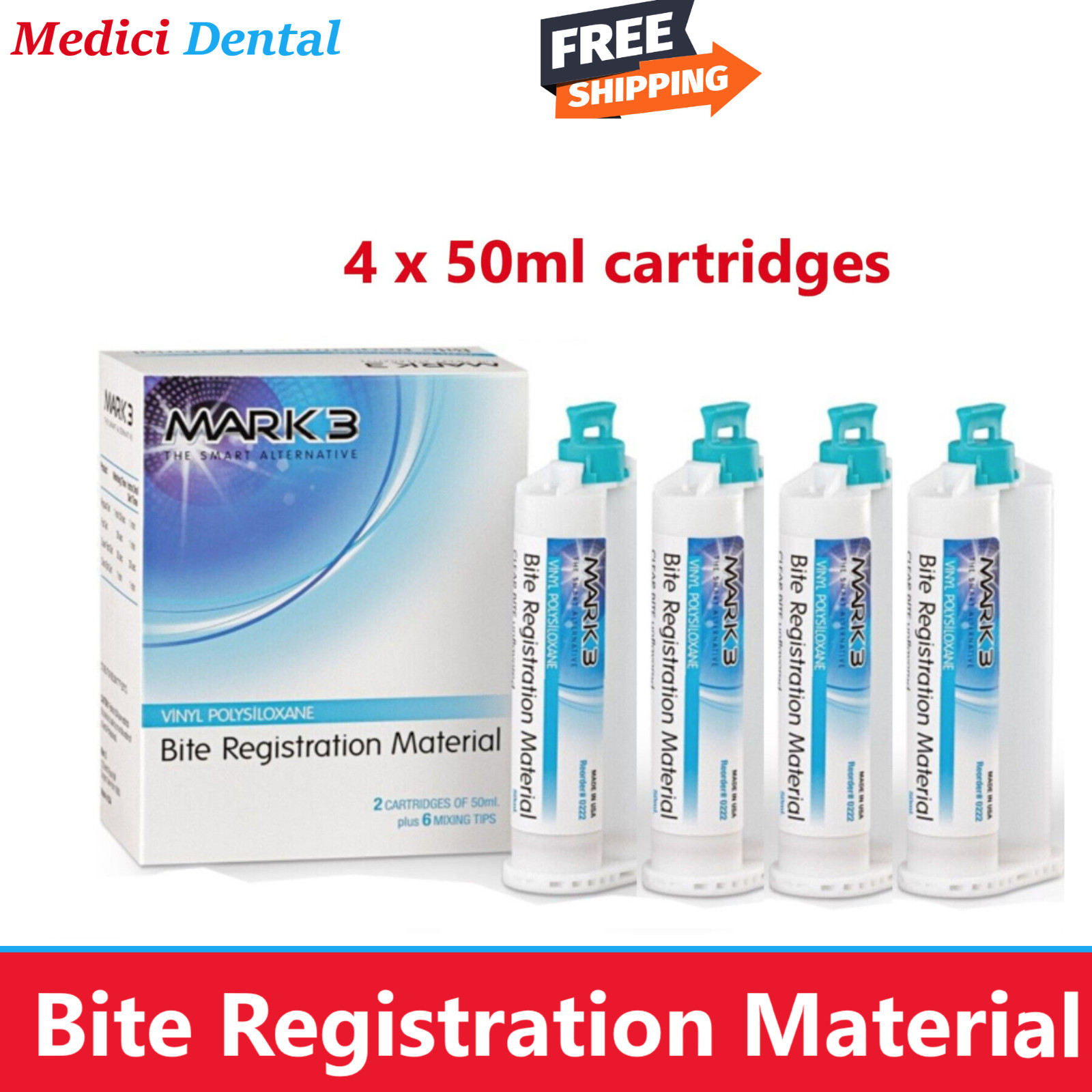 Mark3 Bite Registration Impression Material Fast Set 4 Cartridges, Made in USA