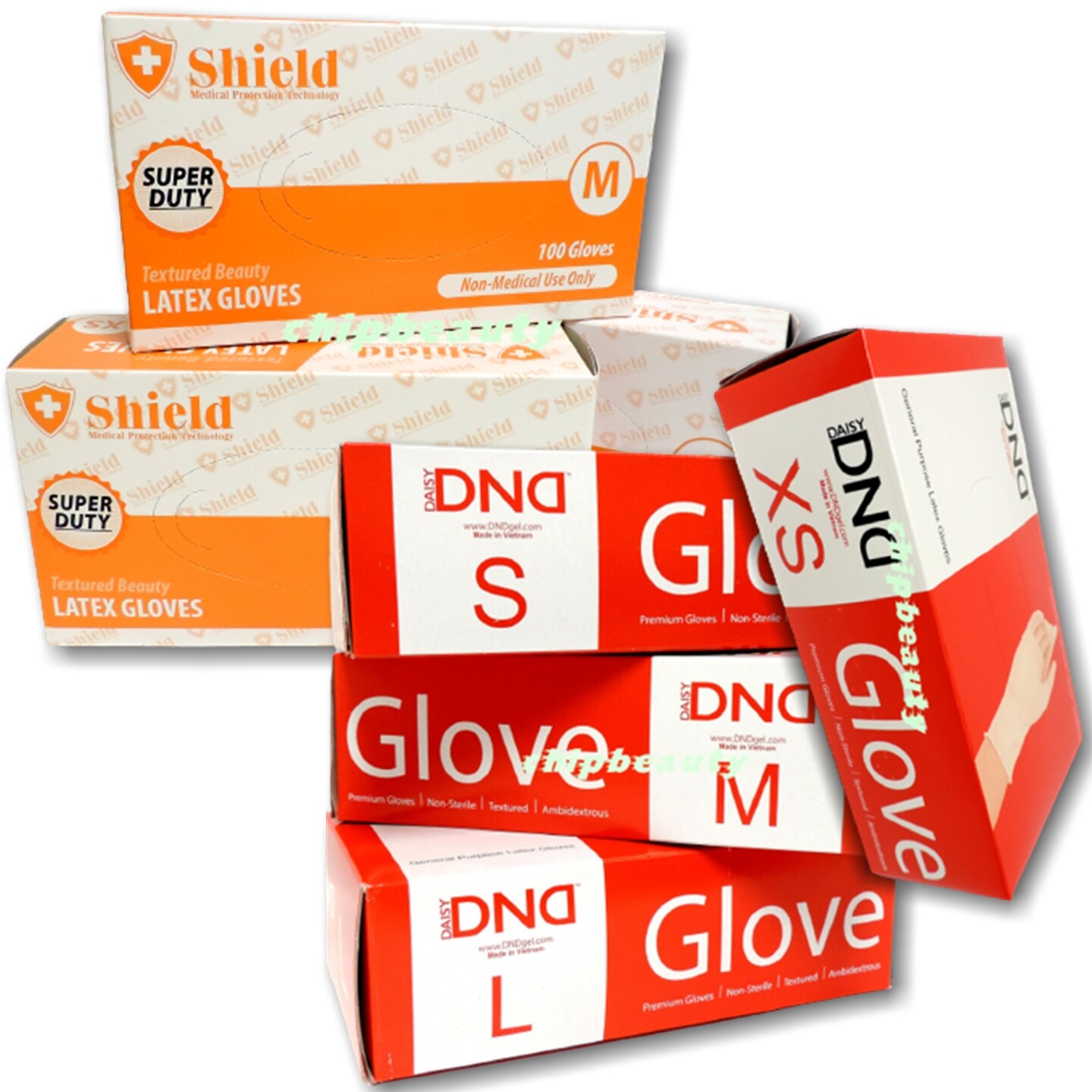 DND – RED – Shield Latex Gloves High Quality Powder Free General Size XS S M L