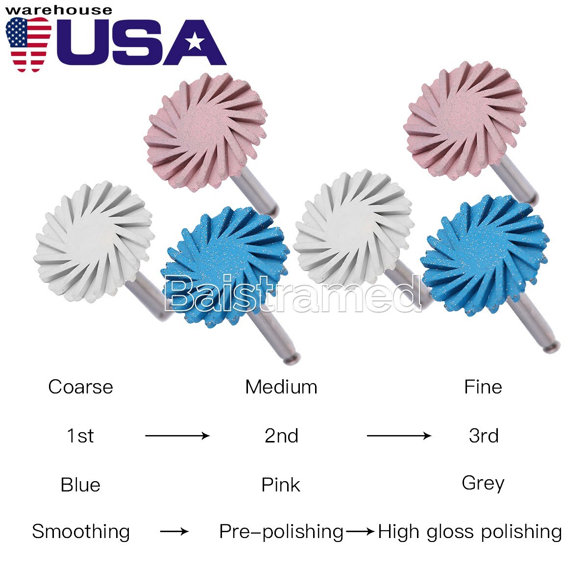 6Pcs/Set Dental Composite Diamond System RA disc 14mm Wheel Coarse Medium Fine
